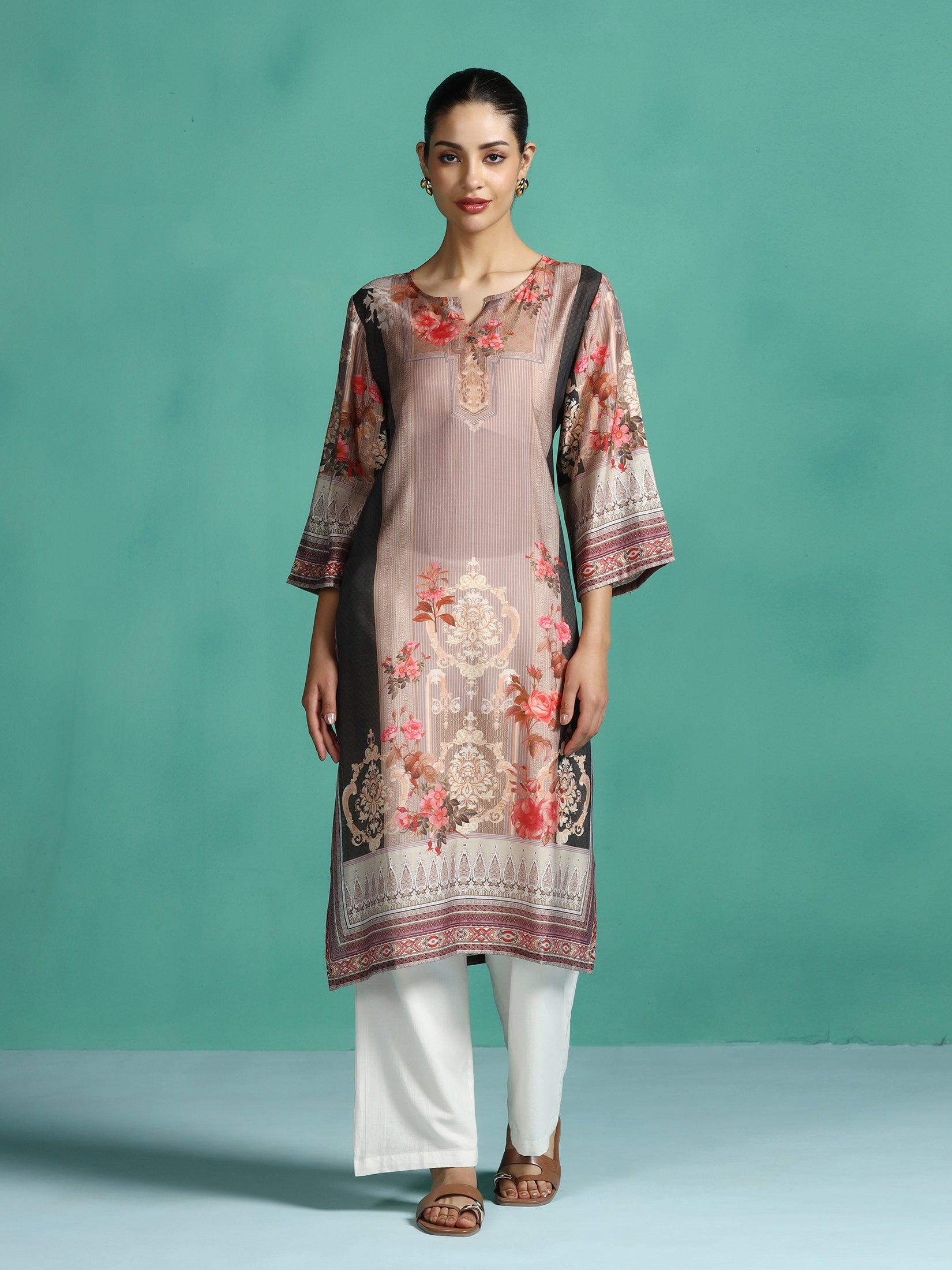 Women Chanderi Multi Color Printed Kurta