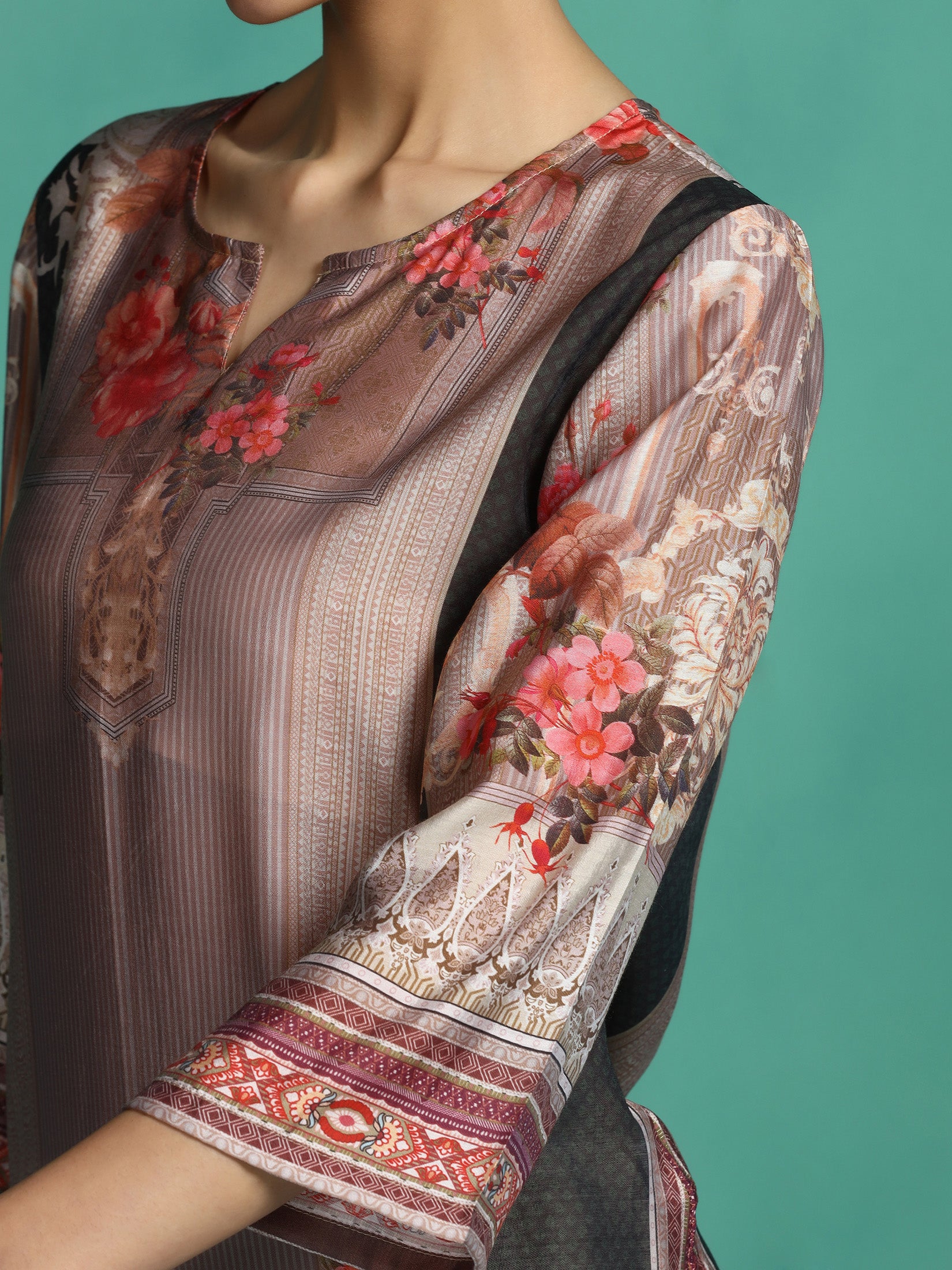 Women Chanderi Multi Color Printed Kurta