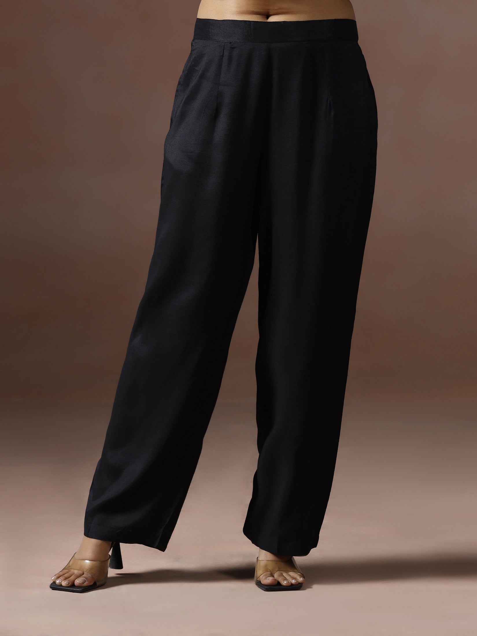 Women Natural Crepe Black Printed Kurta Comfort Pant Dupatta