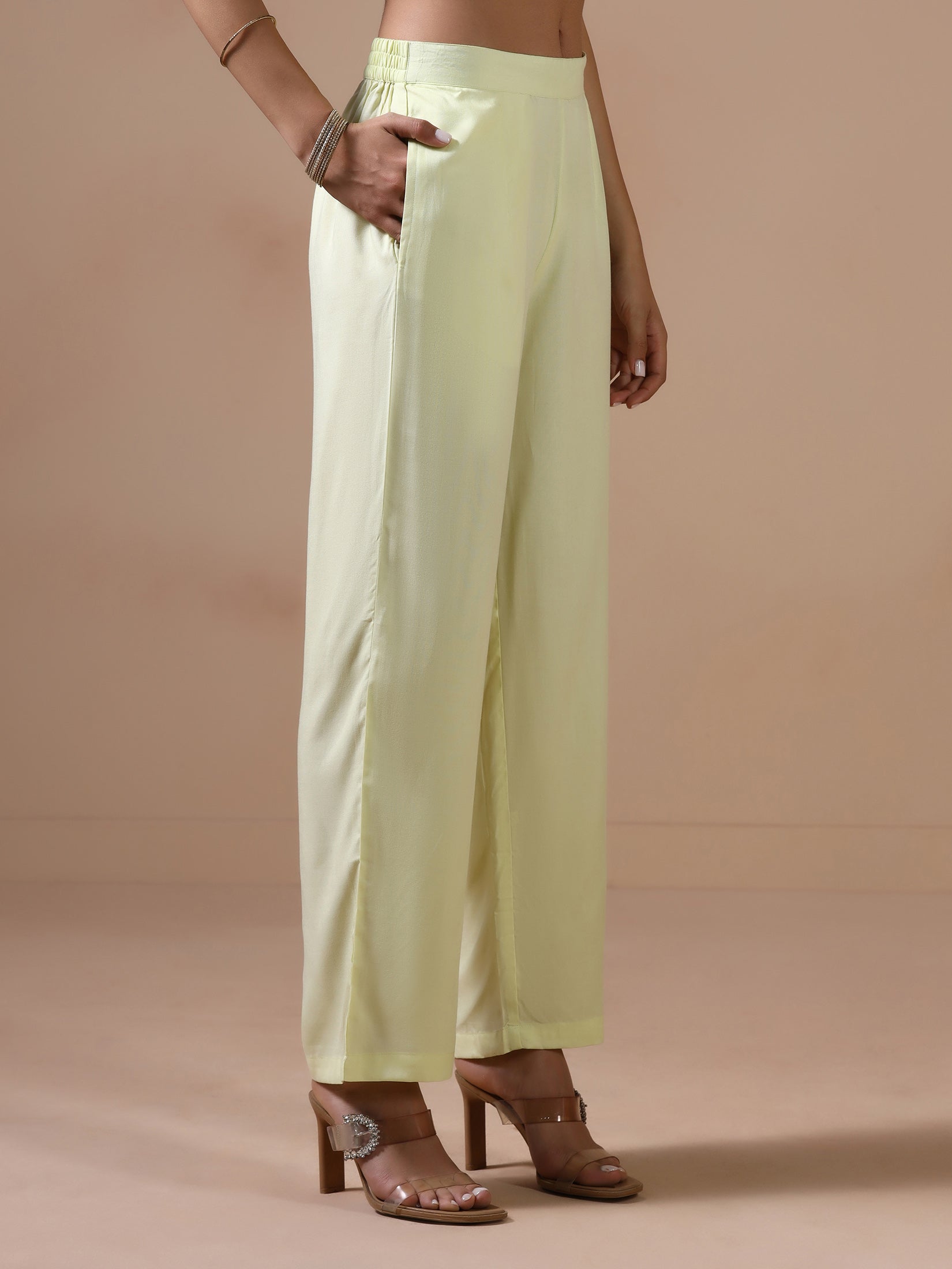 Women Liva Lime Yellow Printed Kurta Comfort Pant Dupatta