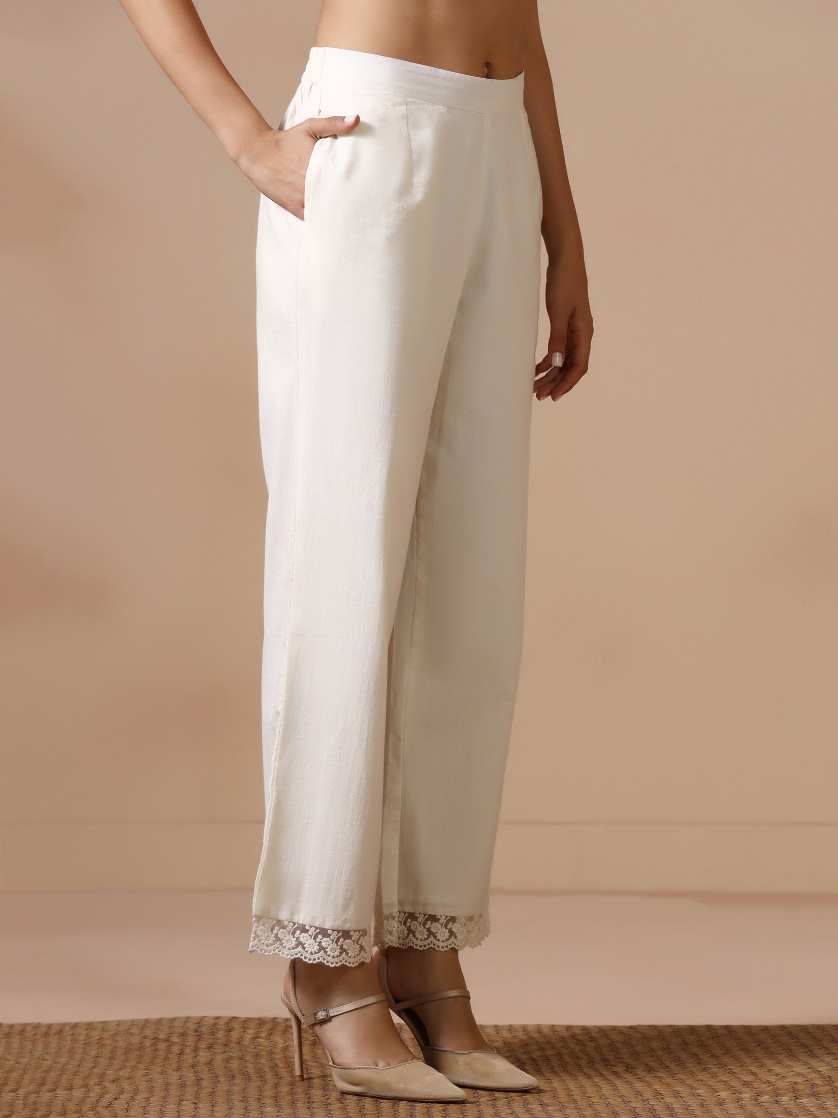 Women Cotton Off White Embroidered Co Ord Set