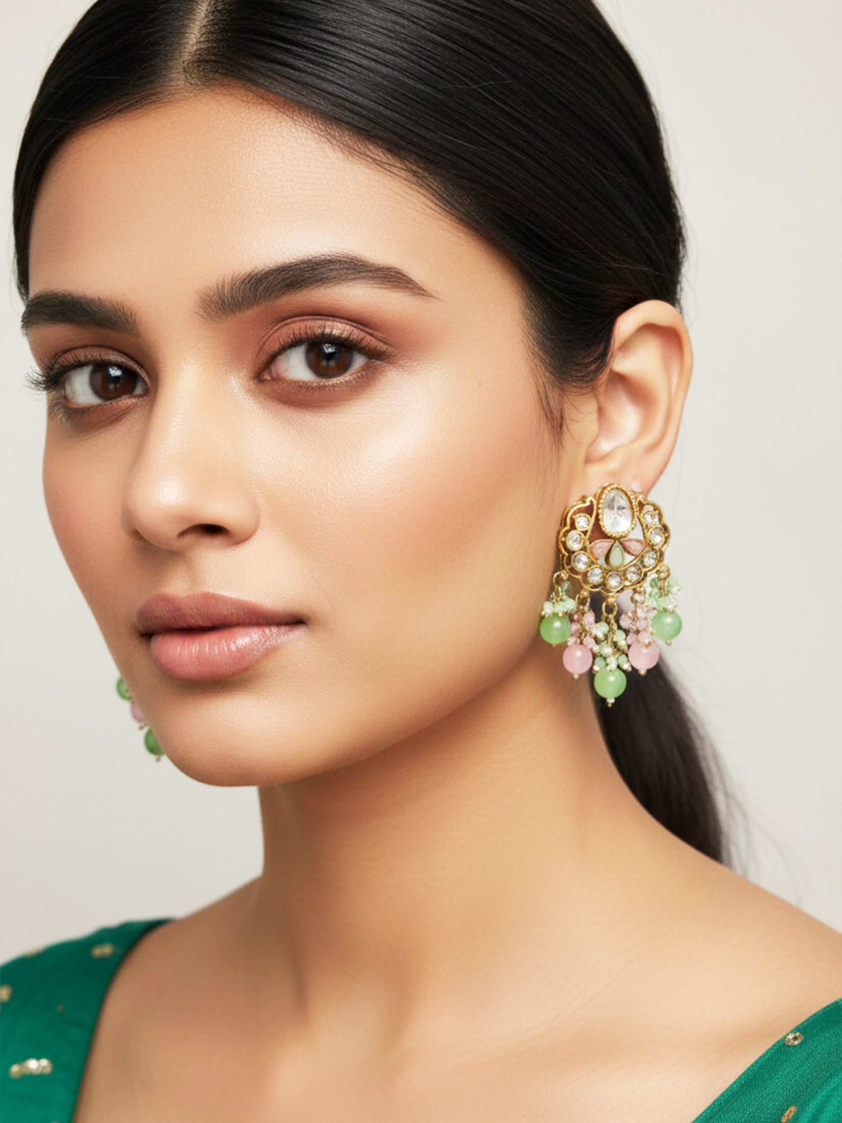 Pastel Bead Polki Drop Earrings