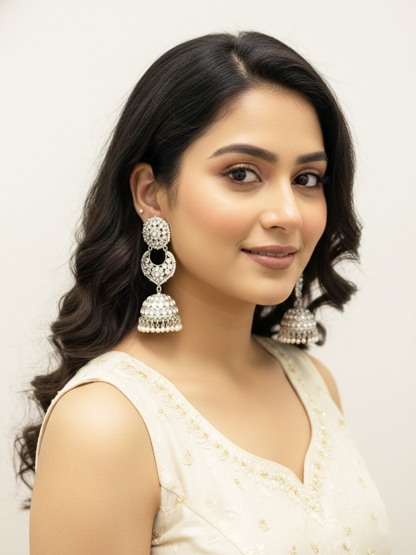 Long Silver Stone-Studded Jhumkas
