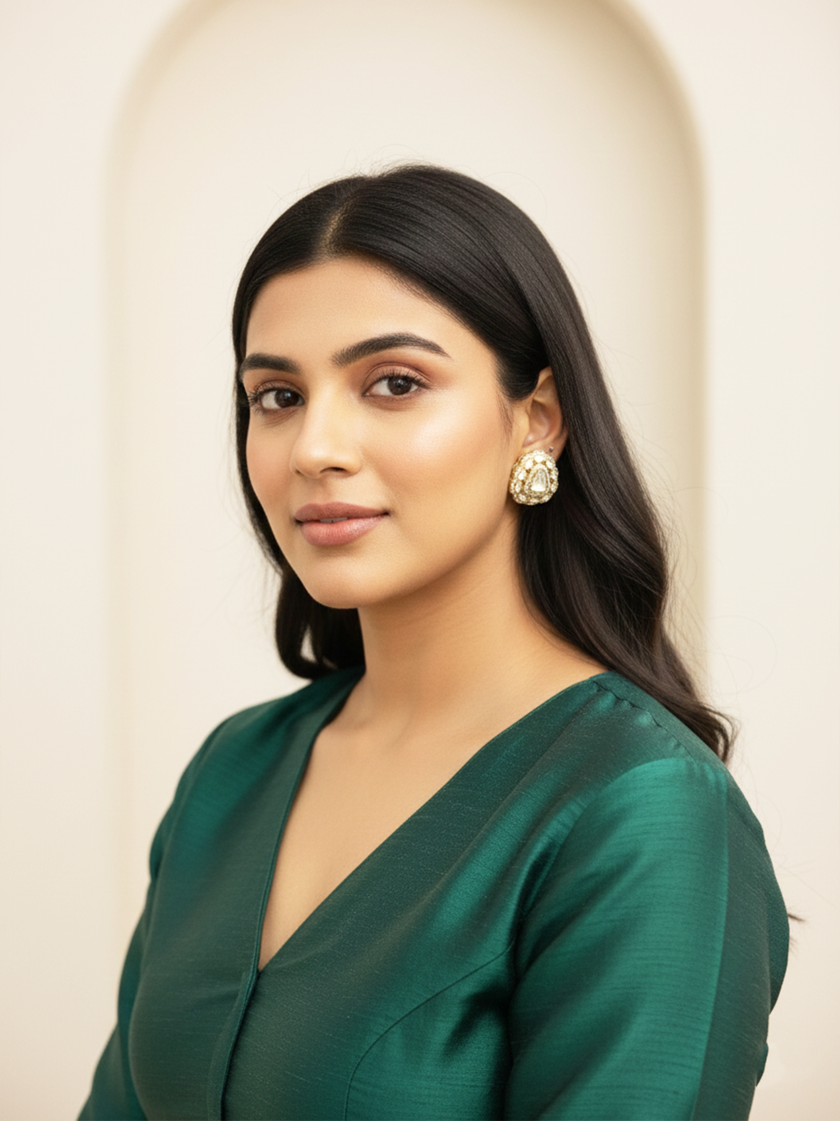 Polki Stone Dome Stud Earrings