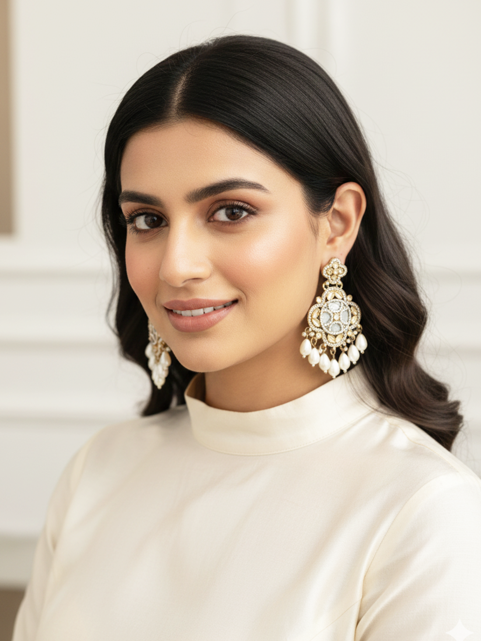 Grey & Pearl Floral Drop Earrings