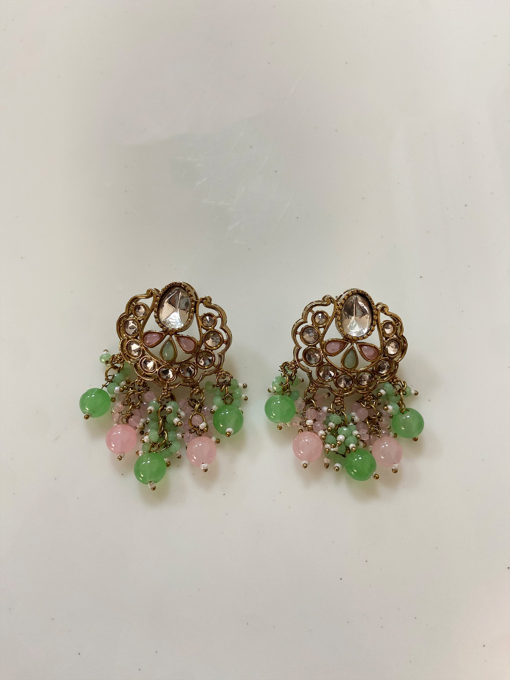 Pastel Bead Polki Drop Earrings