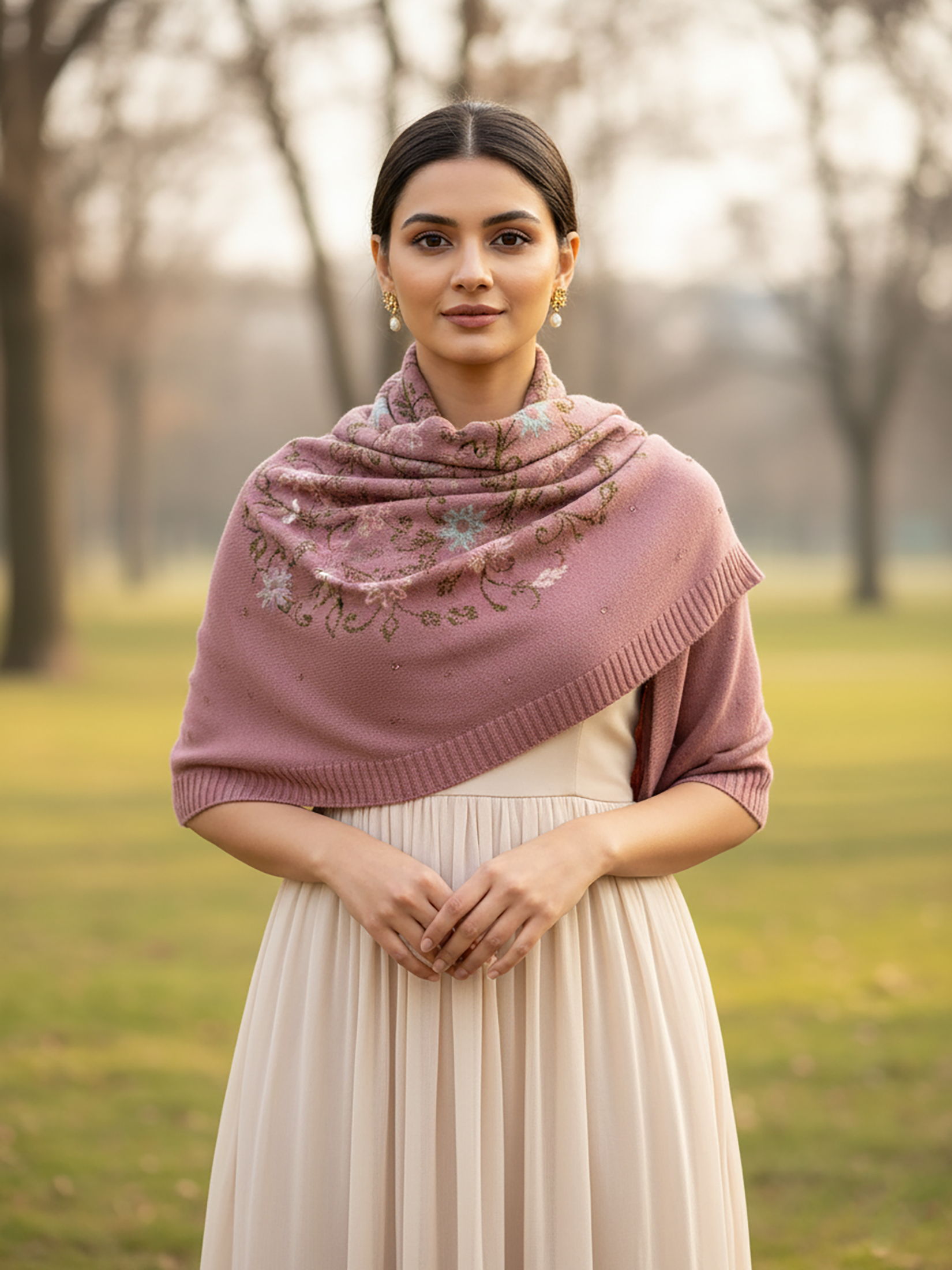 Winter Wear - Soft Knitted Warm Pink Acrylic Woven Design Shawl