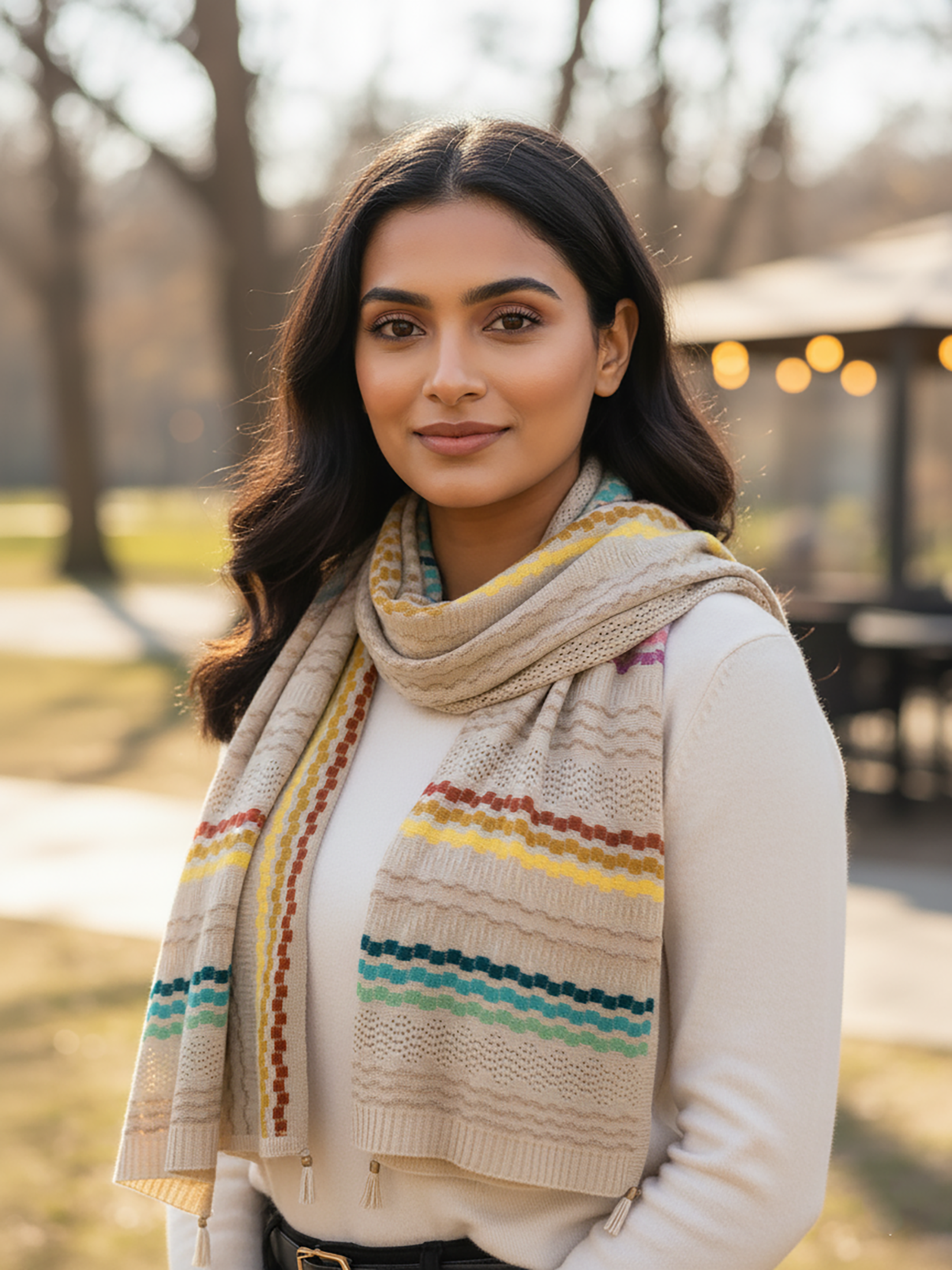 Winter Wear - Soft Knitted Warm Light Beige Acrylic Woven Design Shawl
