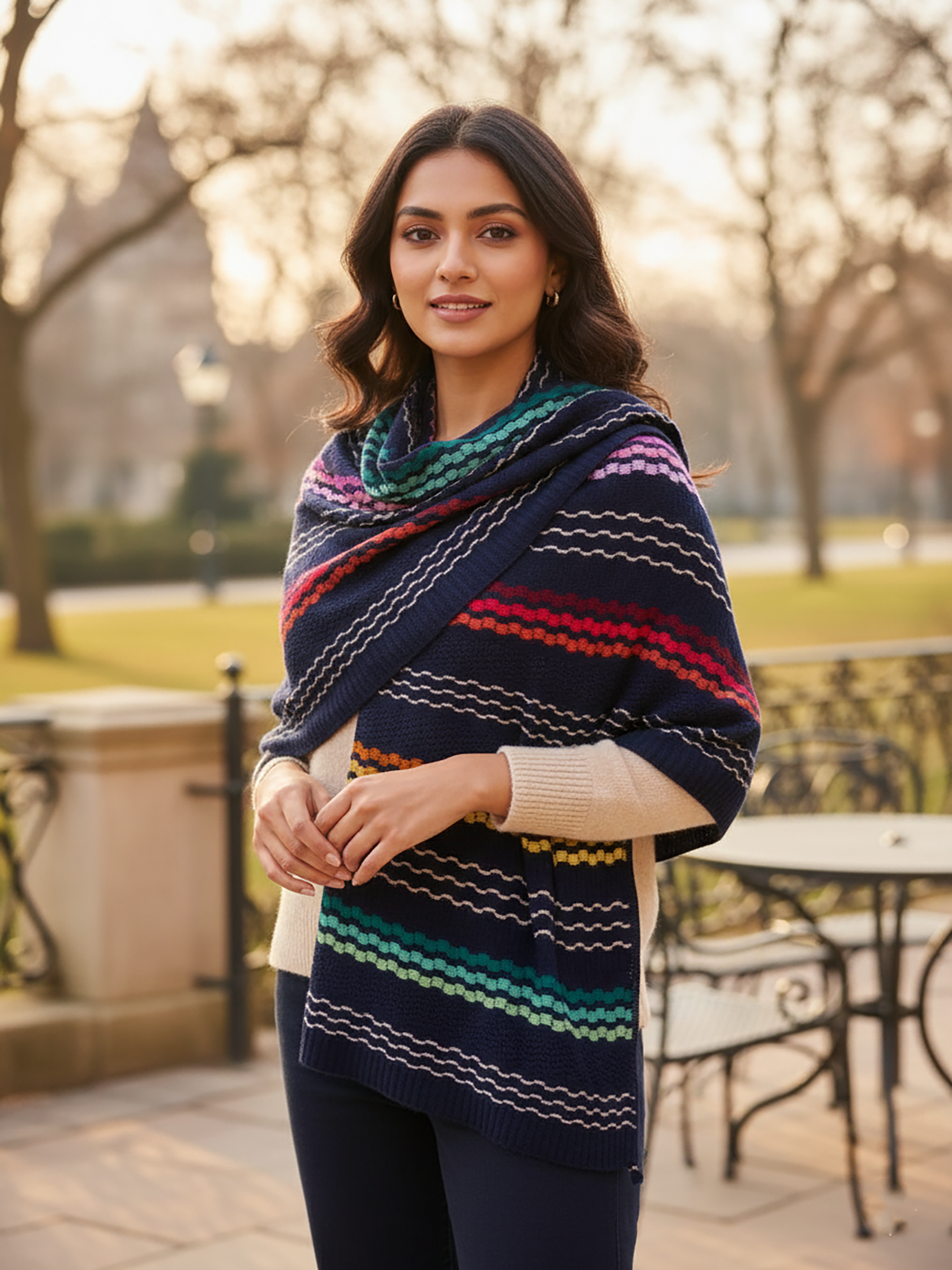 Winter Wear - Soft Knitted Warm Navy Blue Acrylic Shawl For Women