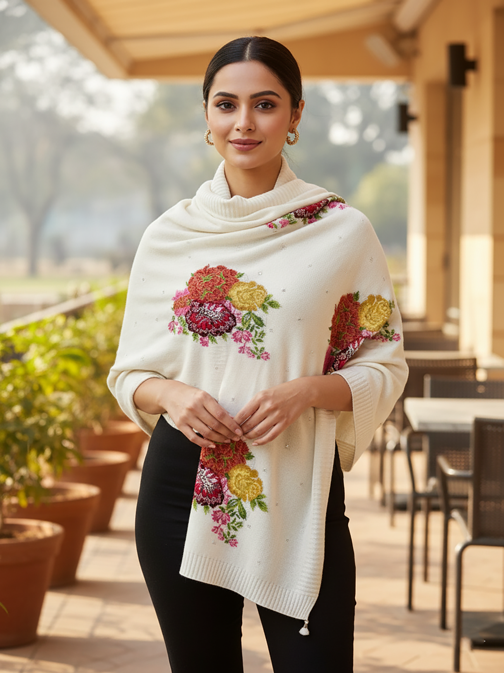 Winter Wear - Soft Knitted Warm White Acrylic Shawl For Women