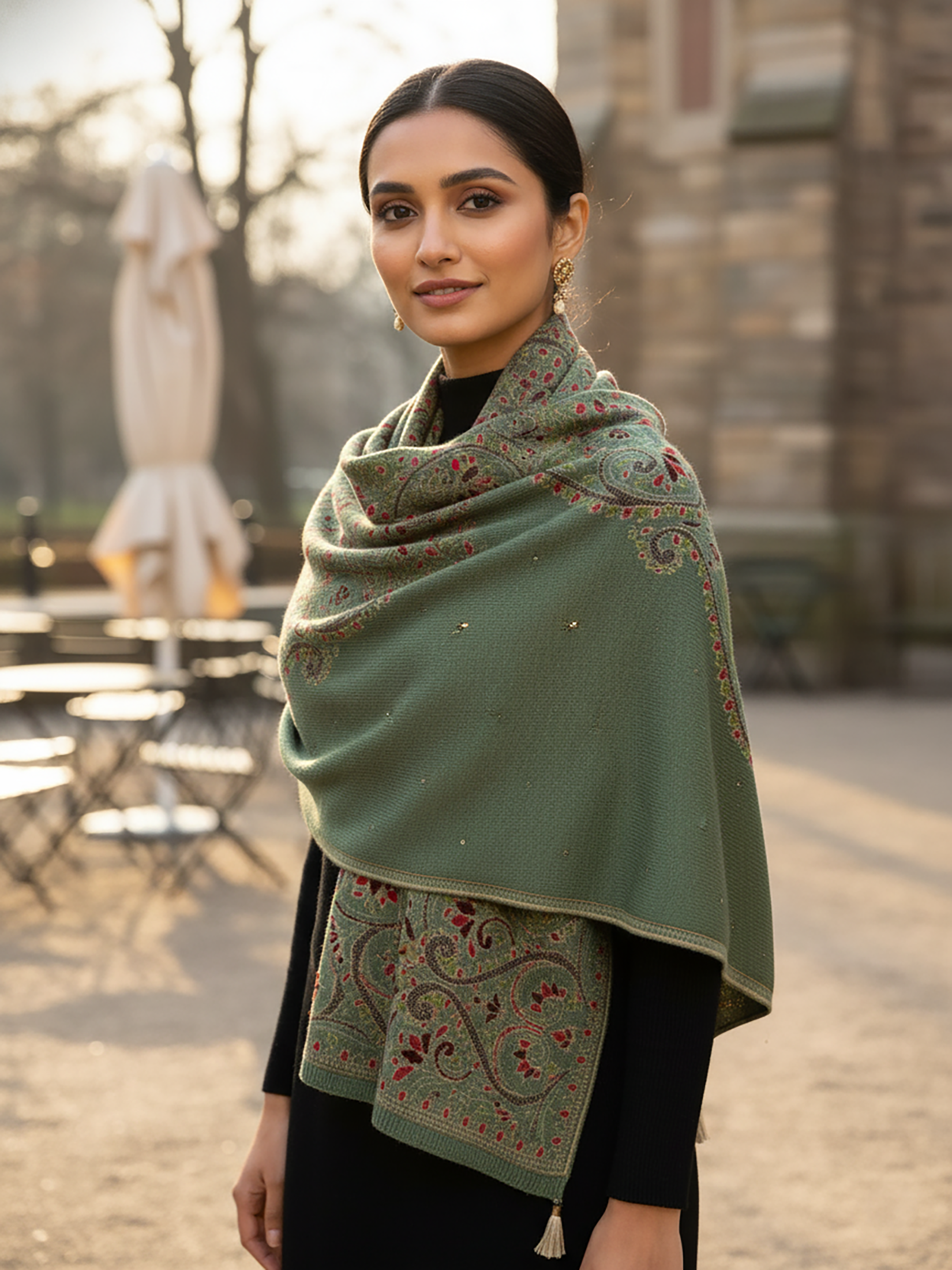 Winter Wear - Soft Knitted Warm Sea Green Acrylic Women Shawl