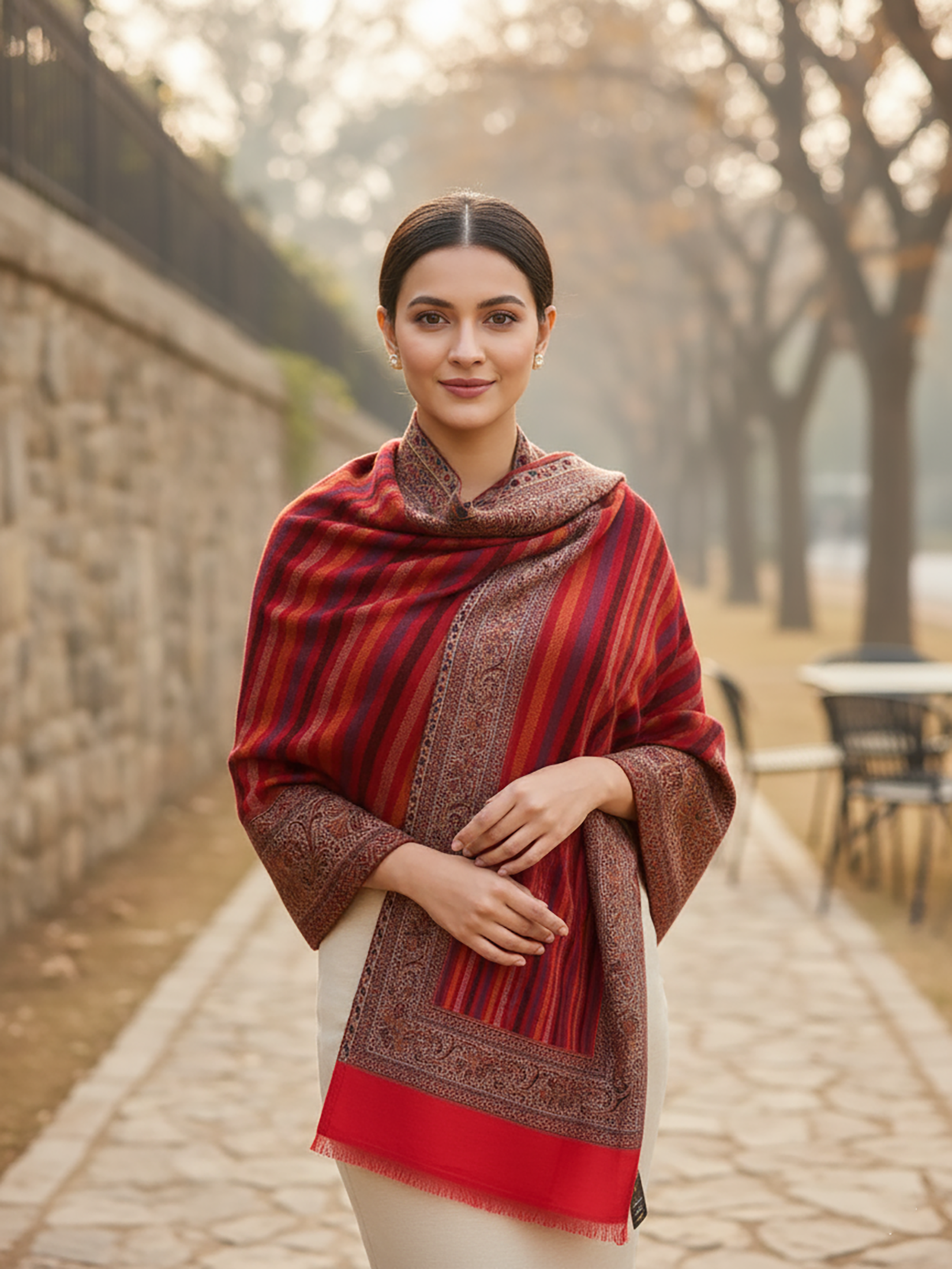 Winter Wear - Stylish Red Acrylic Stole For Women