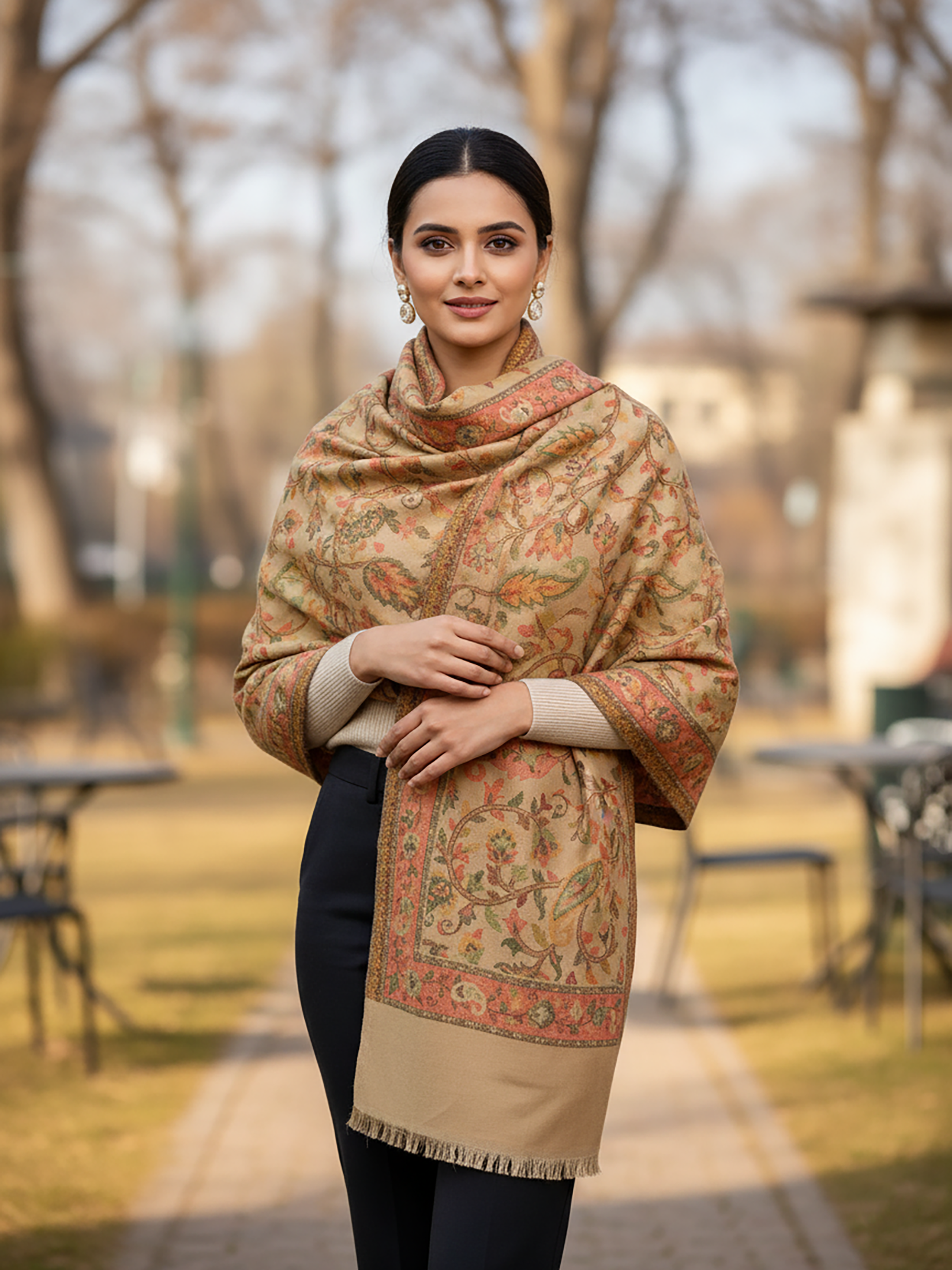 Winter Wear - Gorgeous Beige Acrylic Stole For Women