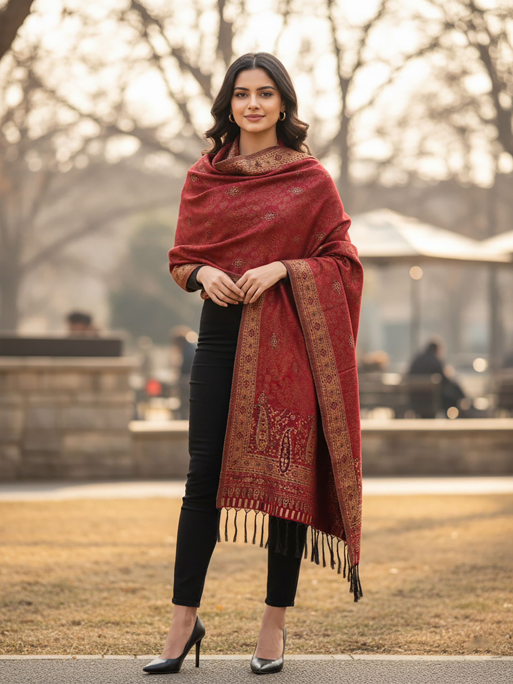 Winter Wear - Soft Maroon Acrylic Stole For Women
