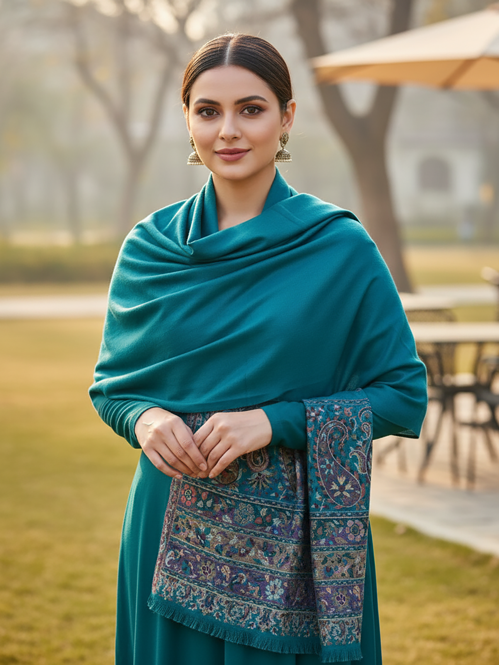 Winter Wear - Stylish Teal Acrylic Stole For Women