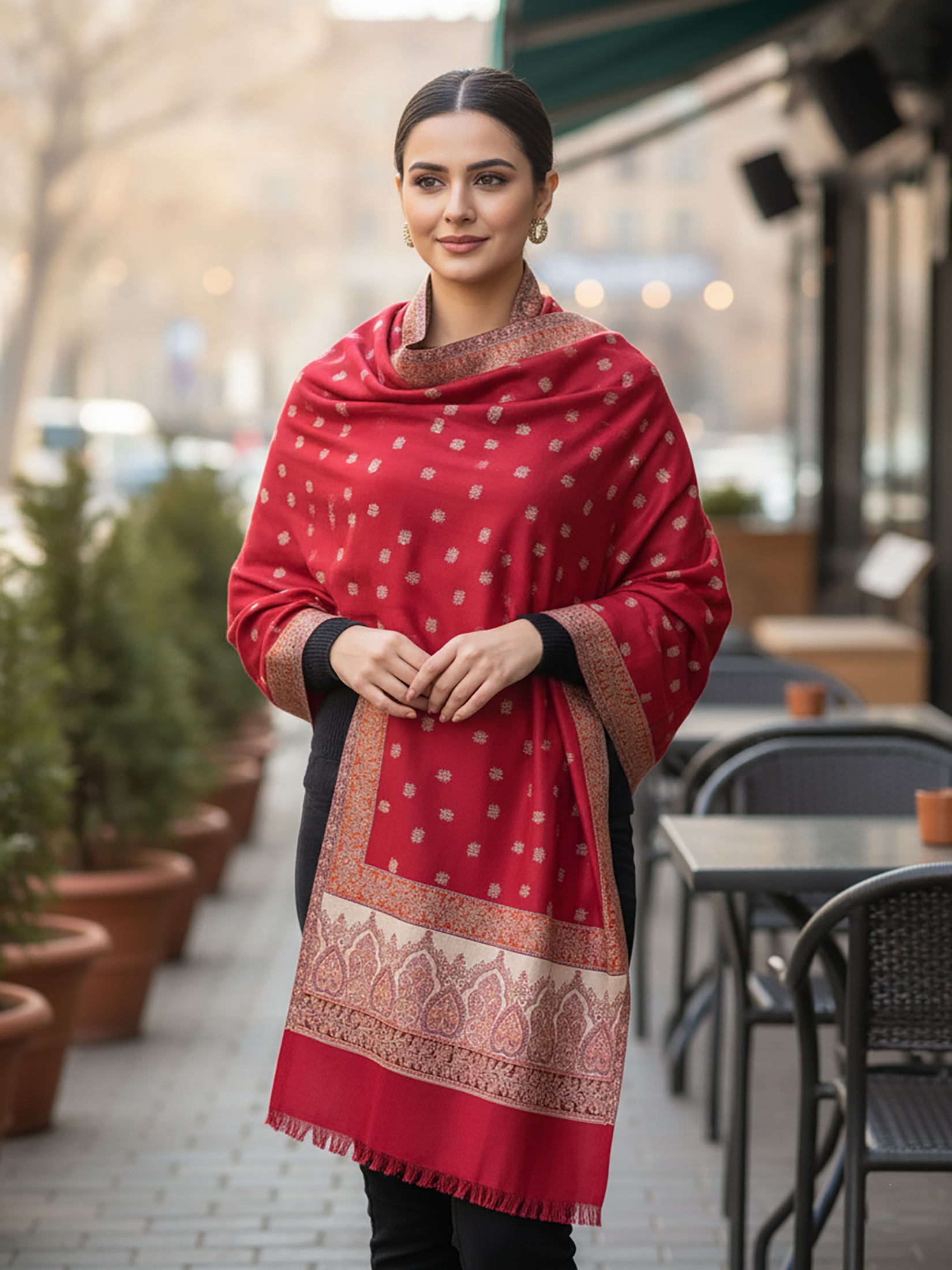 Winter Wear - Stylish Maroon Acrylic Stole For Women