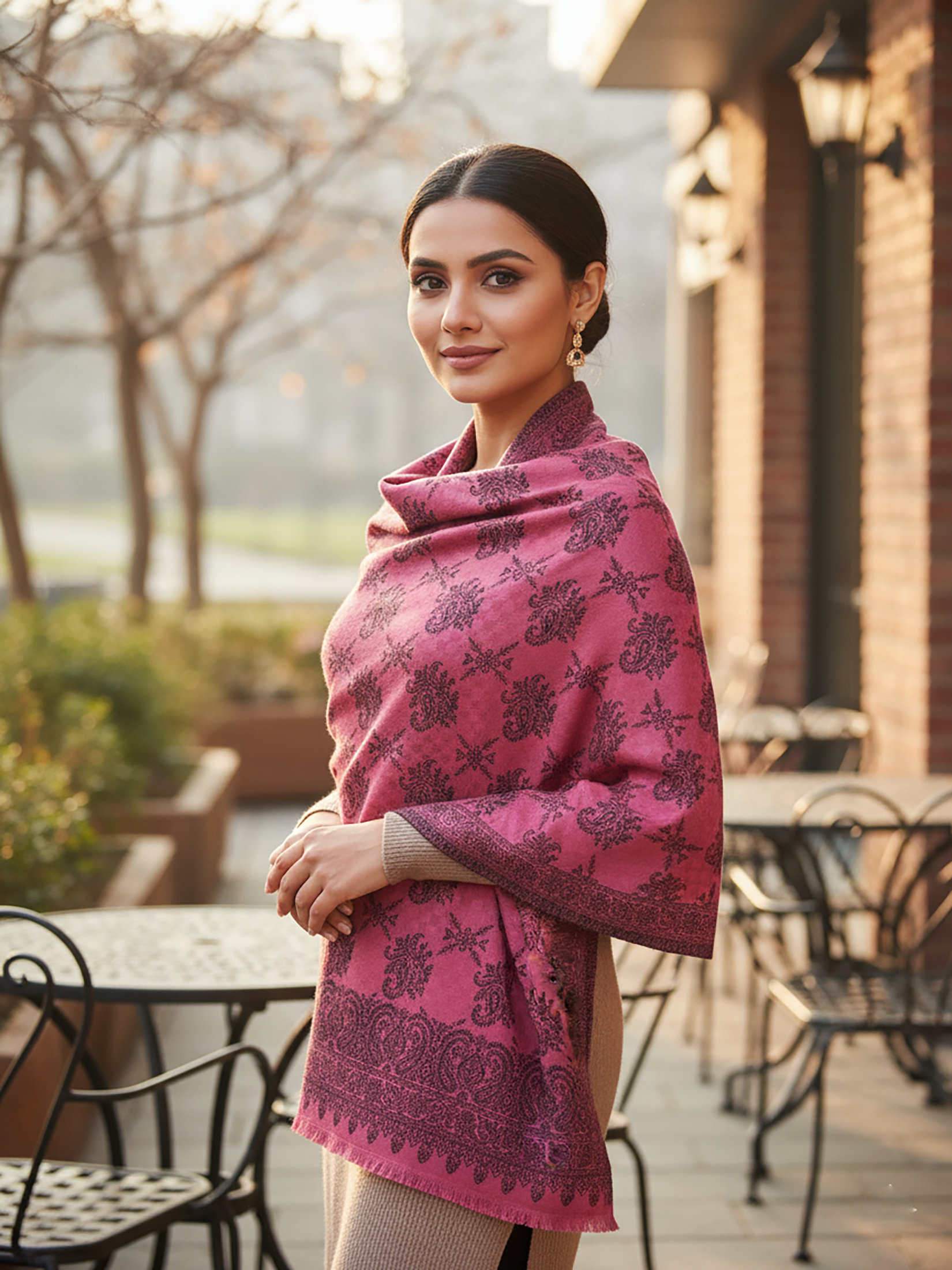 Winter Wear - Fancy Dusty Pink Acrylic Stole For Women
