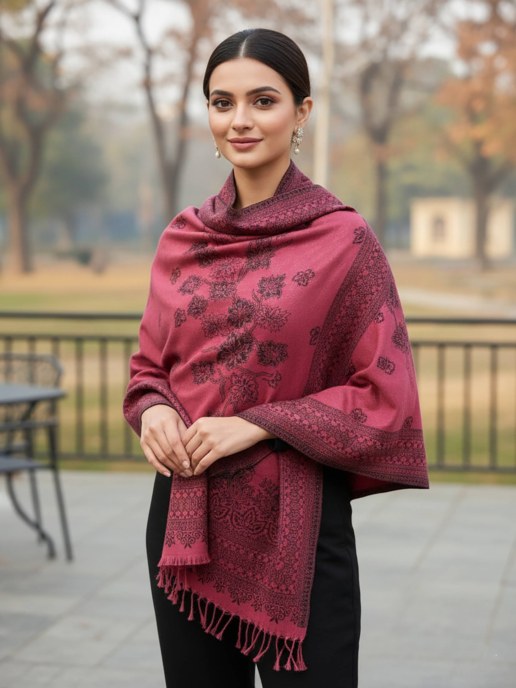 Winter Wear - Stylish Dusty Pink Acrylic Stole For Women
