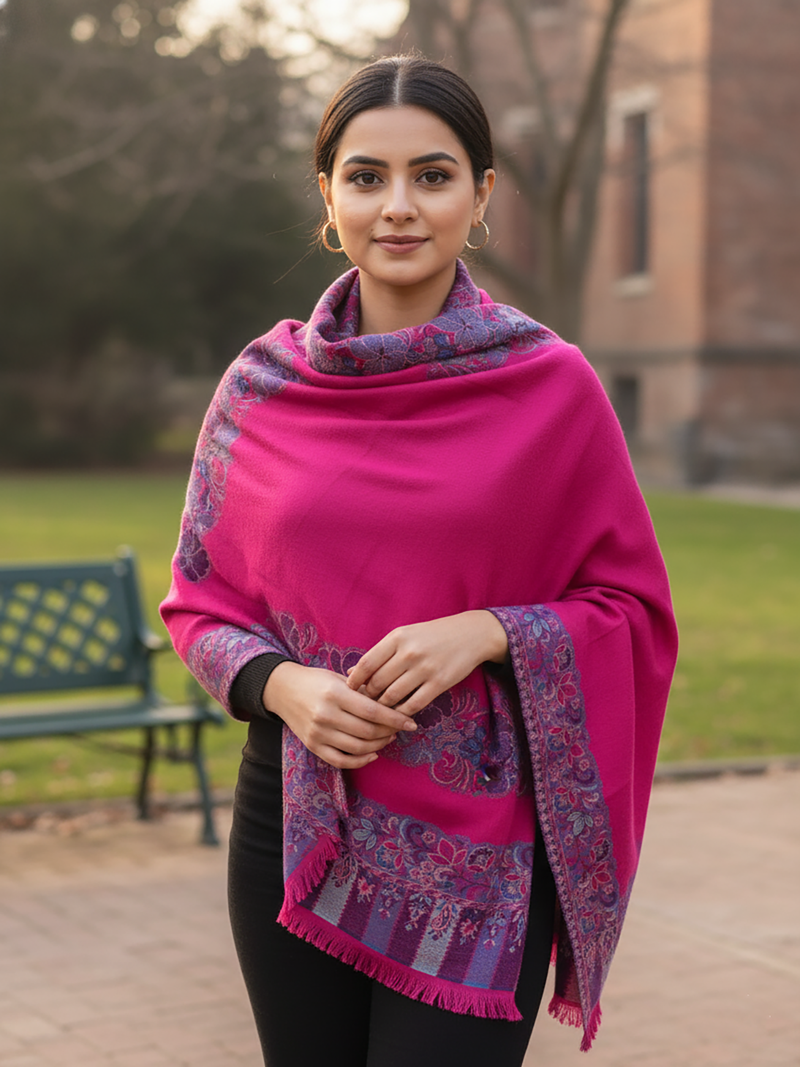 Winter Wear - Fancy Pink Acrylic Stole For Women