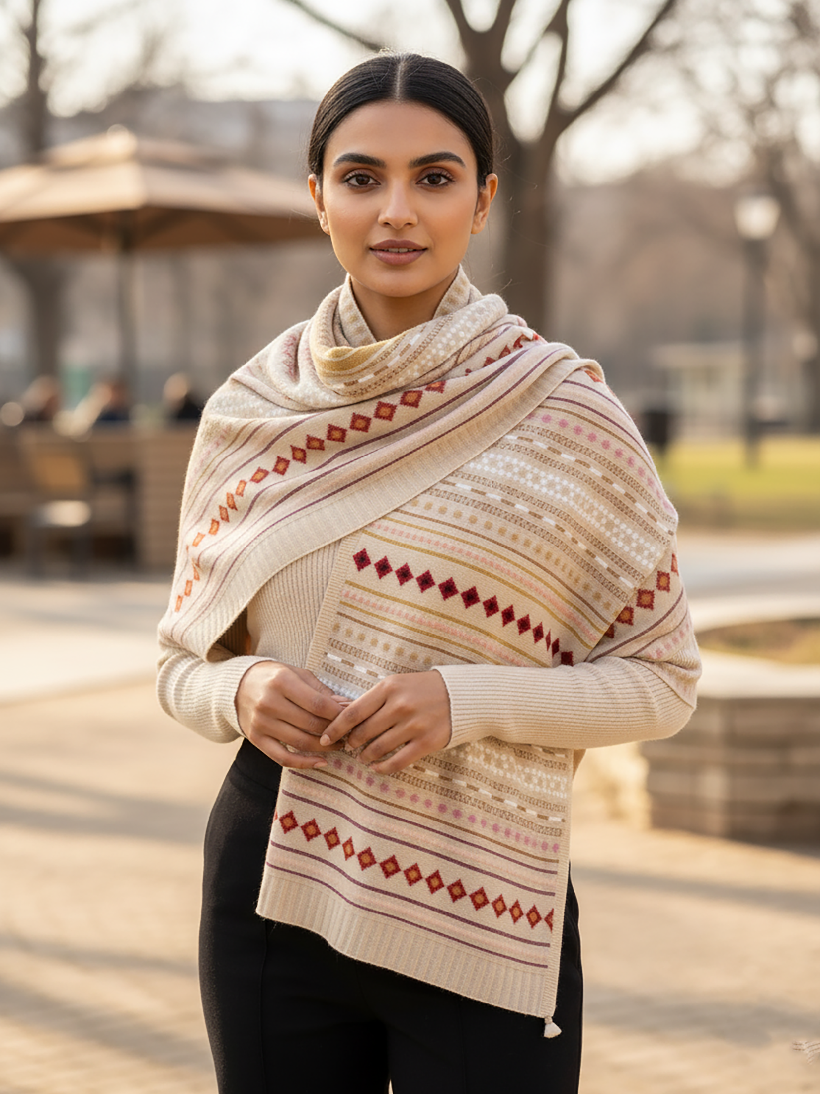 Winter Wear - Soft Knitted Warm Light Beige Acrylic Women Shawl