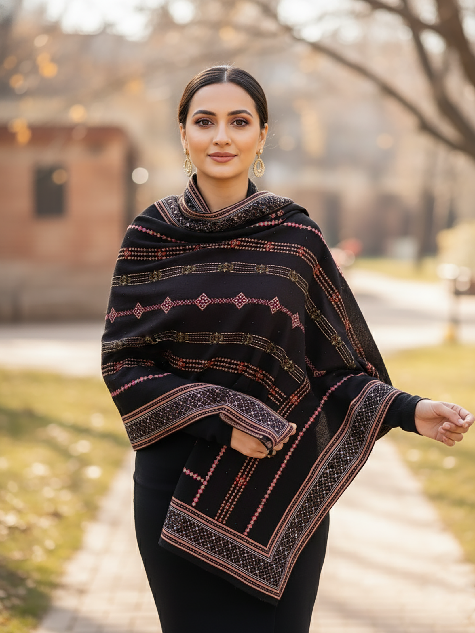 Winter Wear - Soft Knitted Warm Black Acrylic Woven Design Shawl