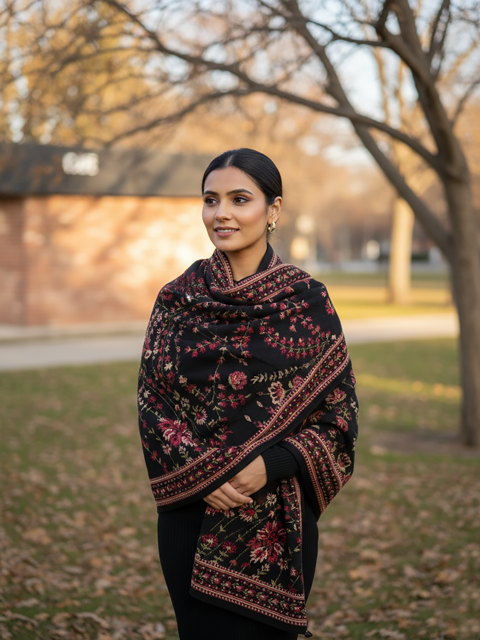 Winter Wear - Soft Knitted Warm Black Acrylic Shawl For Women