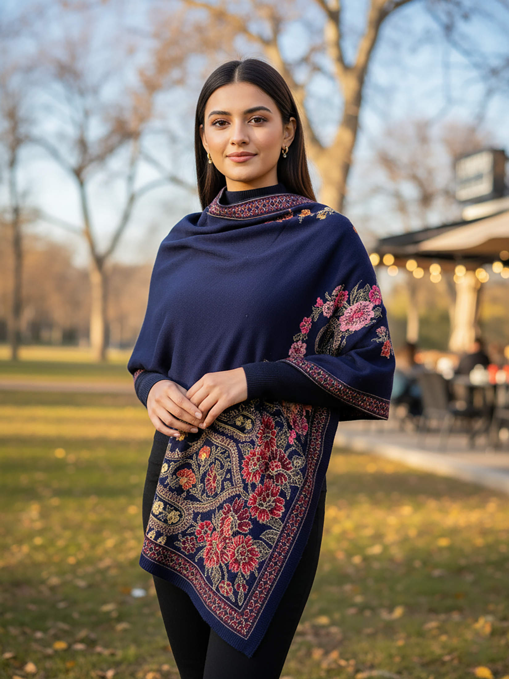 Winter Wear - Soft Knitted Warm Navy Blue Acrylic Women Shawl