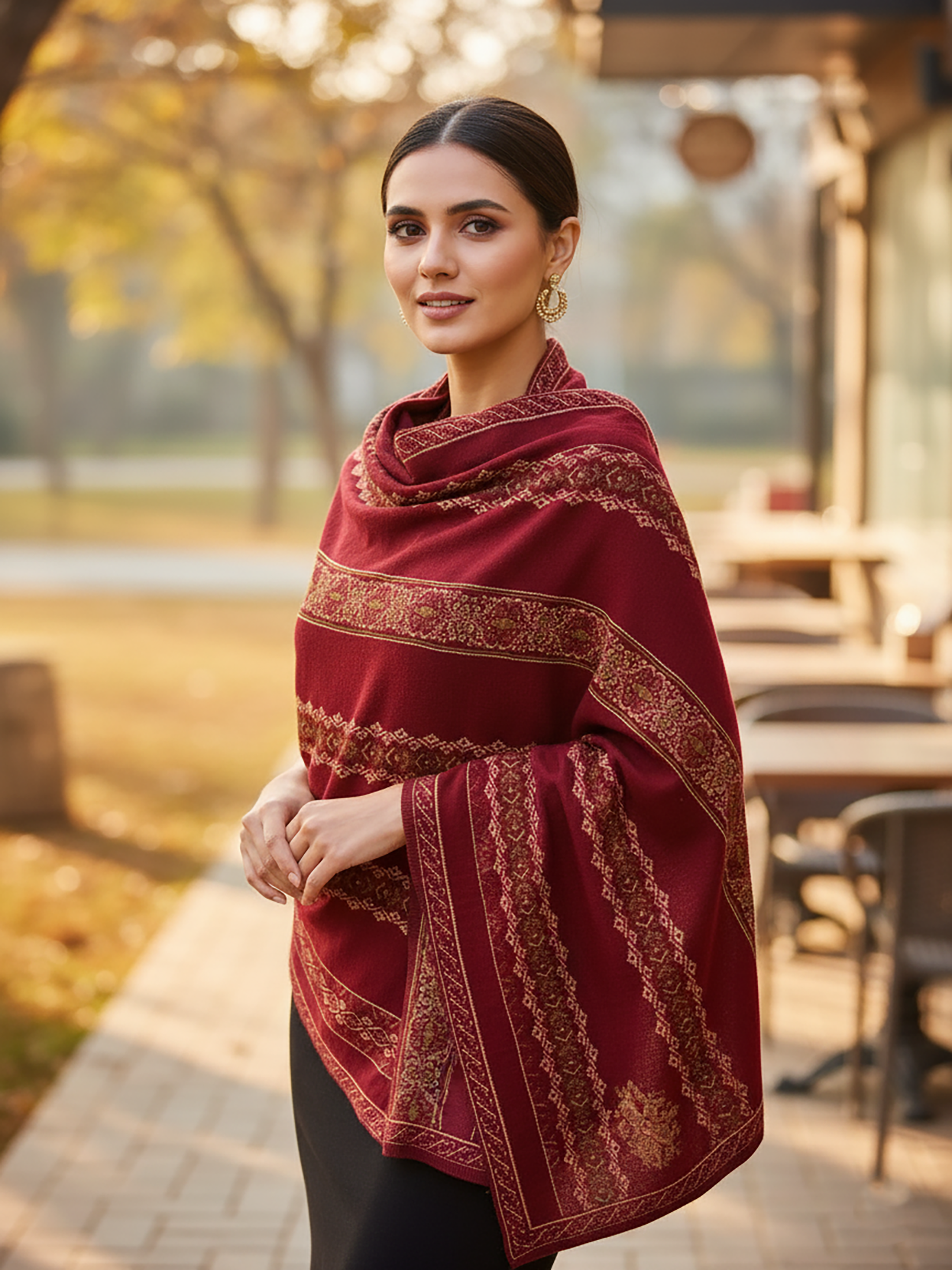 Winter Wear - Soft Knitted Warm Maroon Acrylic Shawl For Women