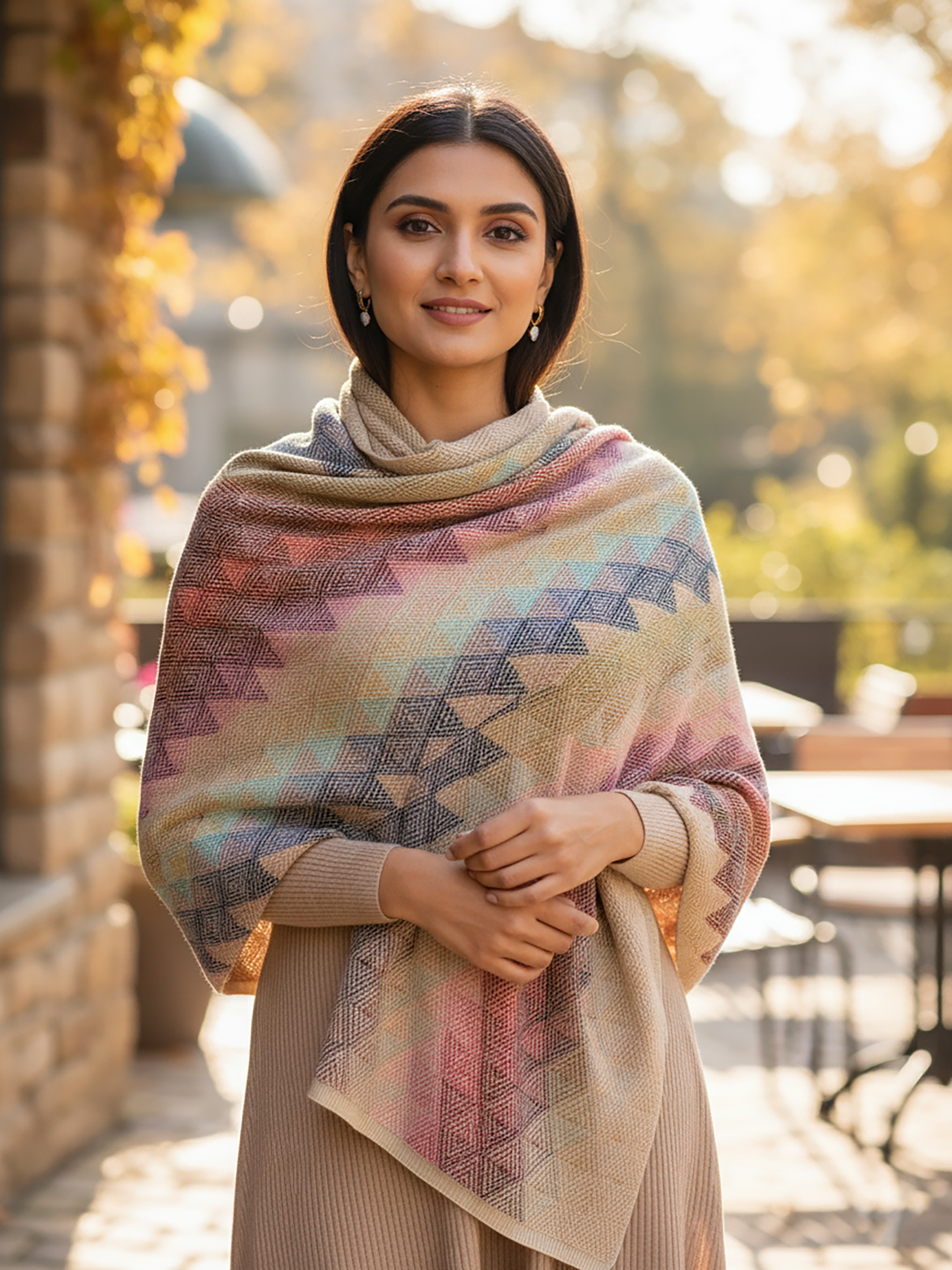 Winter Wear - Soft Knitted Warm Beige Acrylic Women Shawl