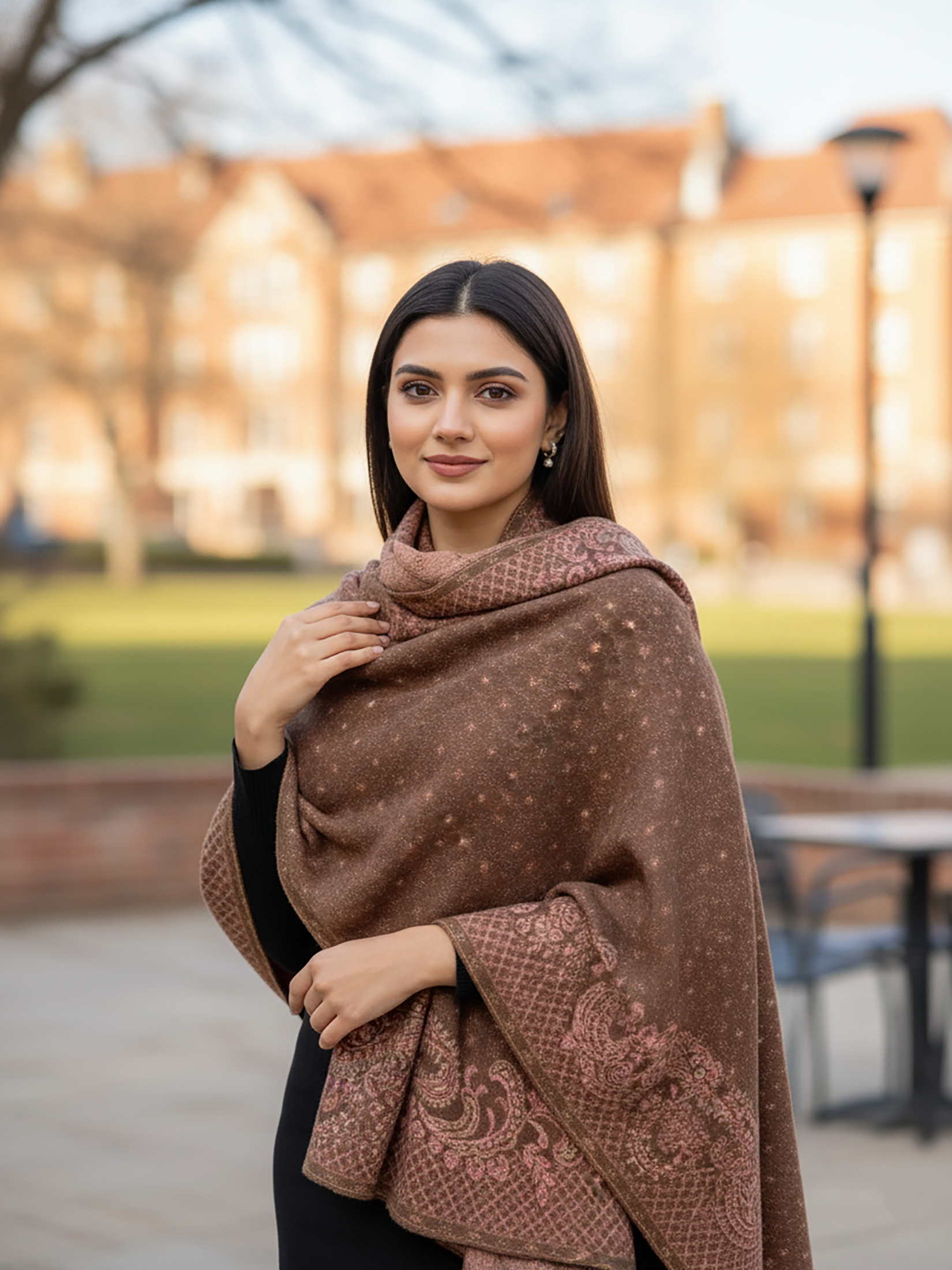 Winter Wear - Soft Knitted Warm Brown Acrylic Woven Design Shawl