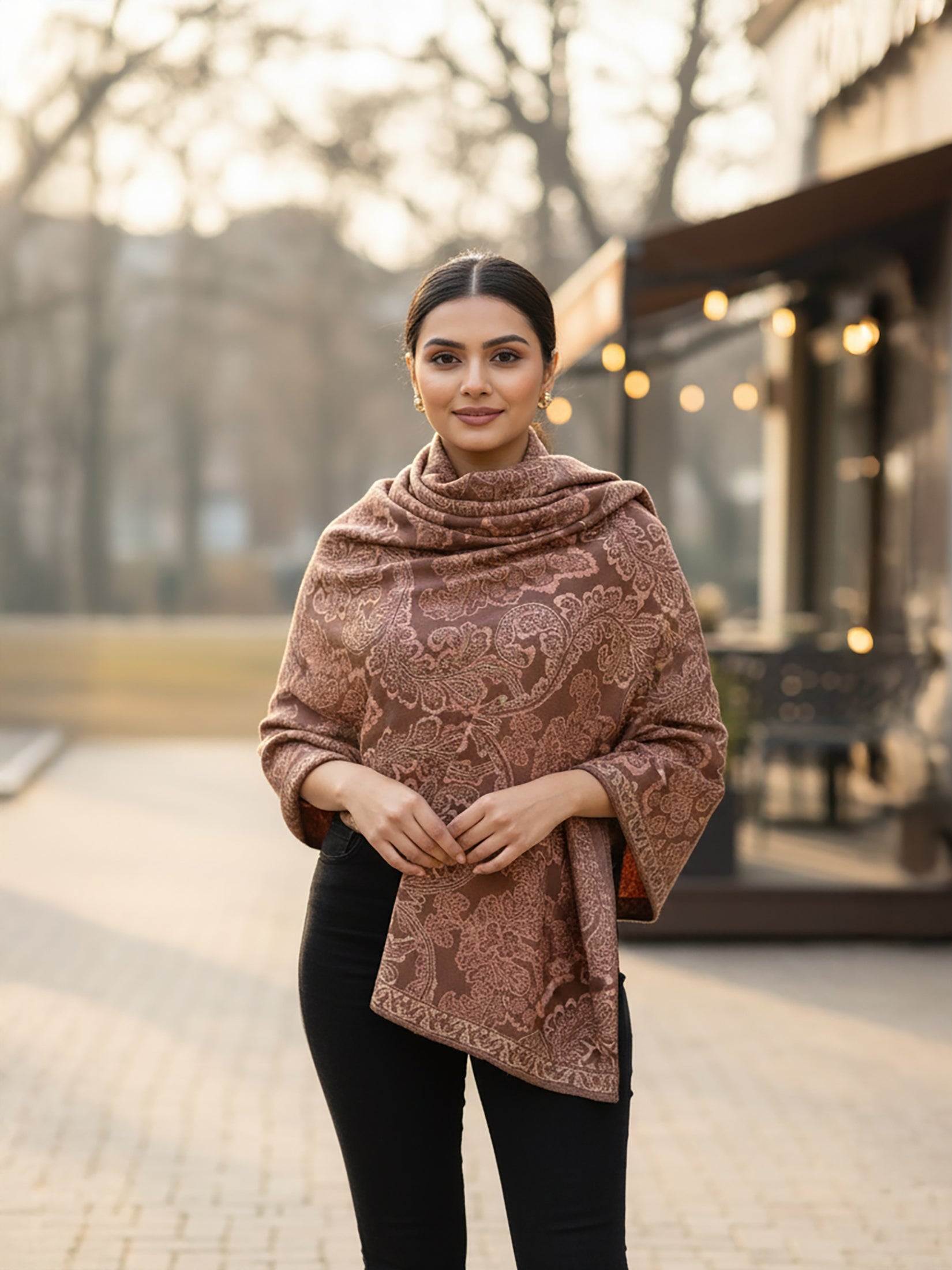 Winter Wear - Soft Knitted Warm Brown Acrylic Shawl For Women