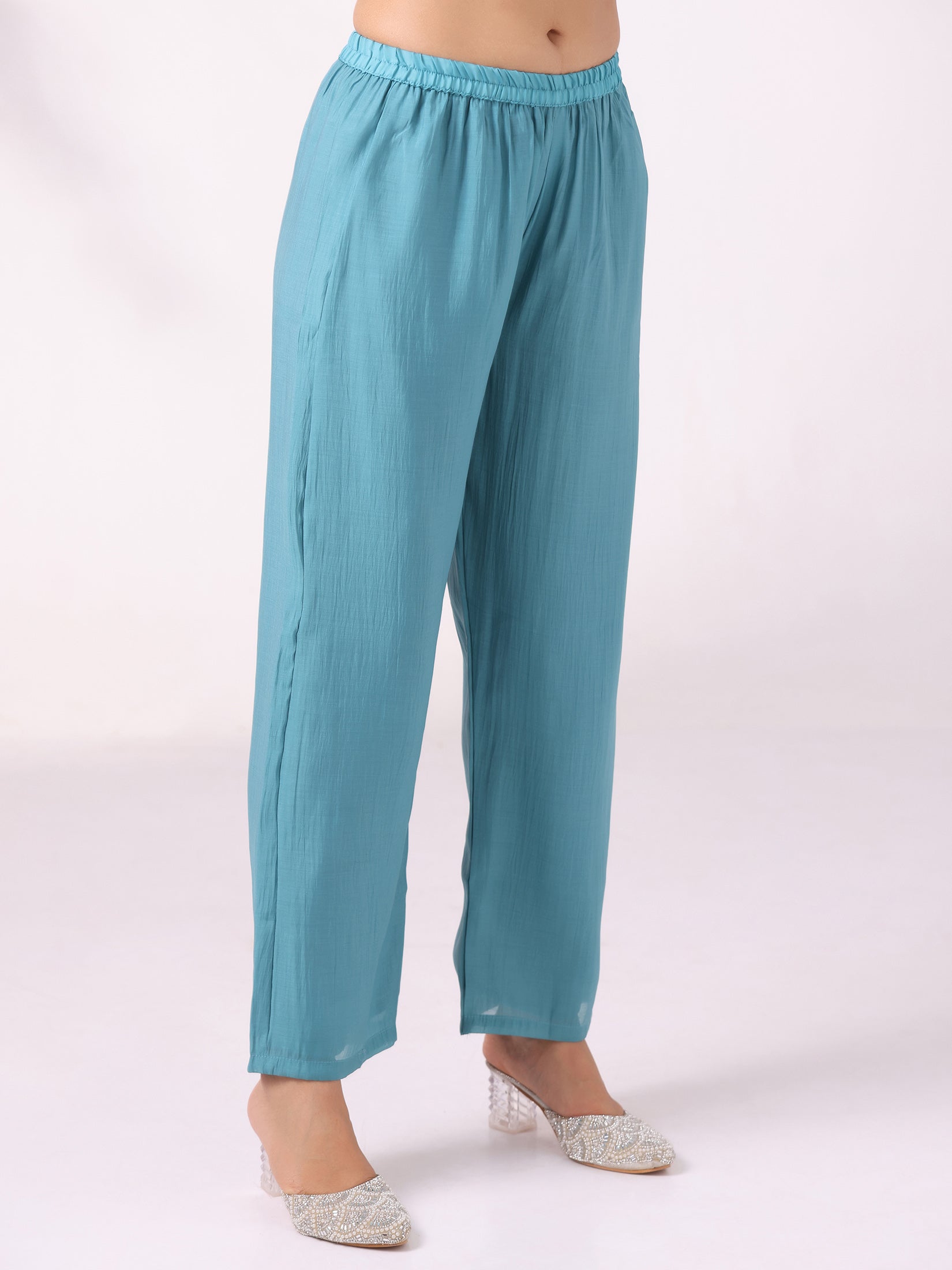 Women Blue Poly Viscose Embroidered Kurta Comfort Pant Dupatta