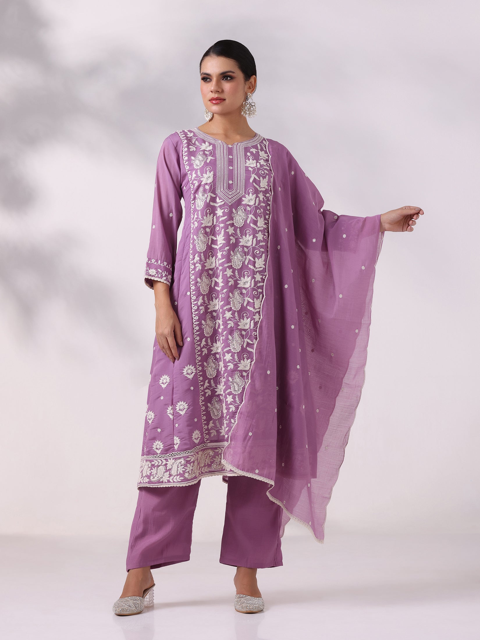 Women Poly Viscose Blue Embroidered Kurta Comfort Pant Dupatta