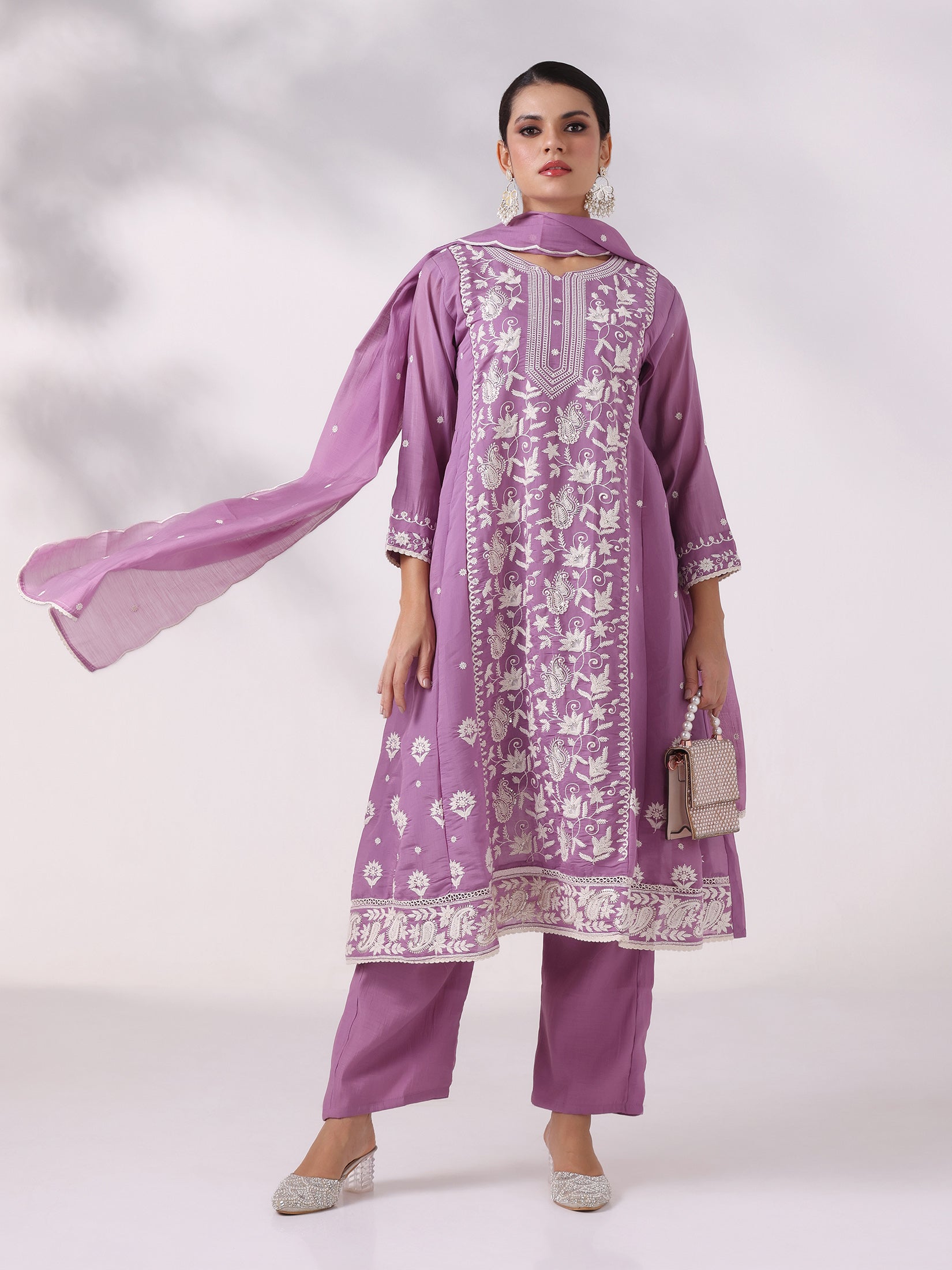 Women Poly Viscose Blue Embroidered Kurta Comfort Pant Dupatta