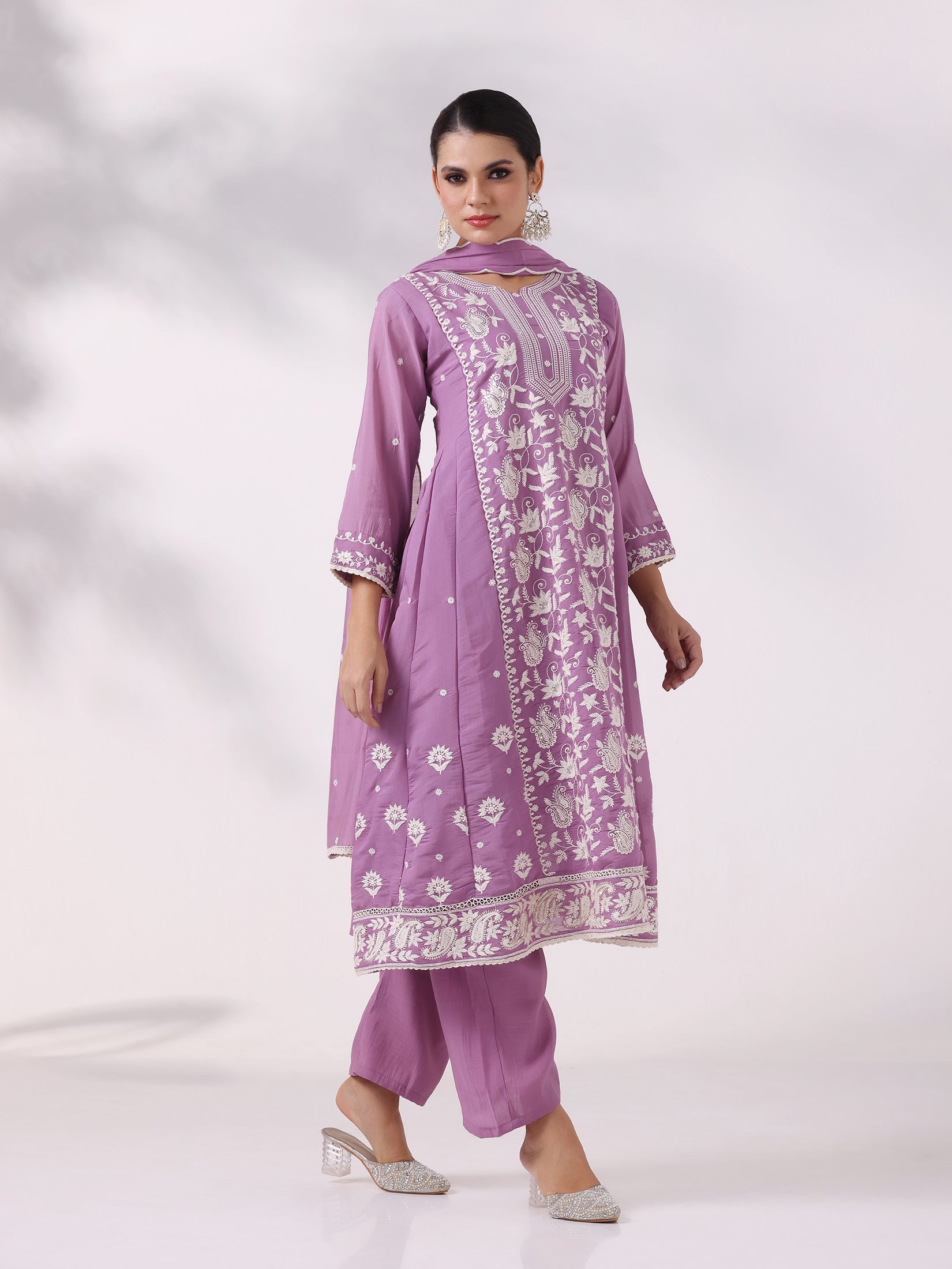 Women Poly Viscose Blue Embroidered Kurta Comfort Pant Dupatta