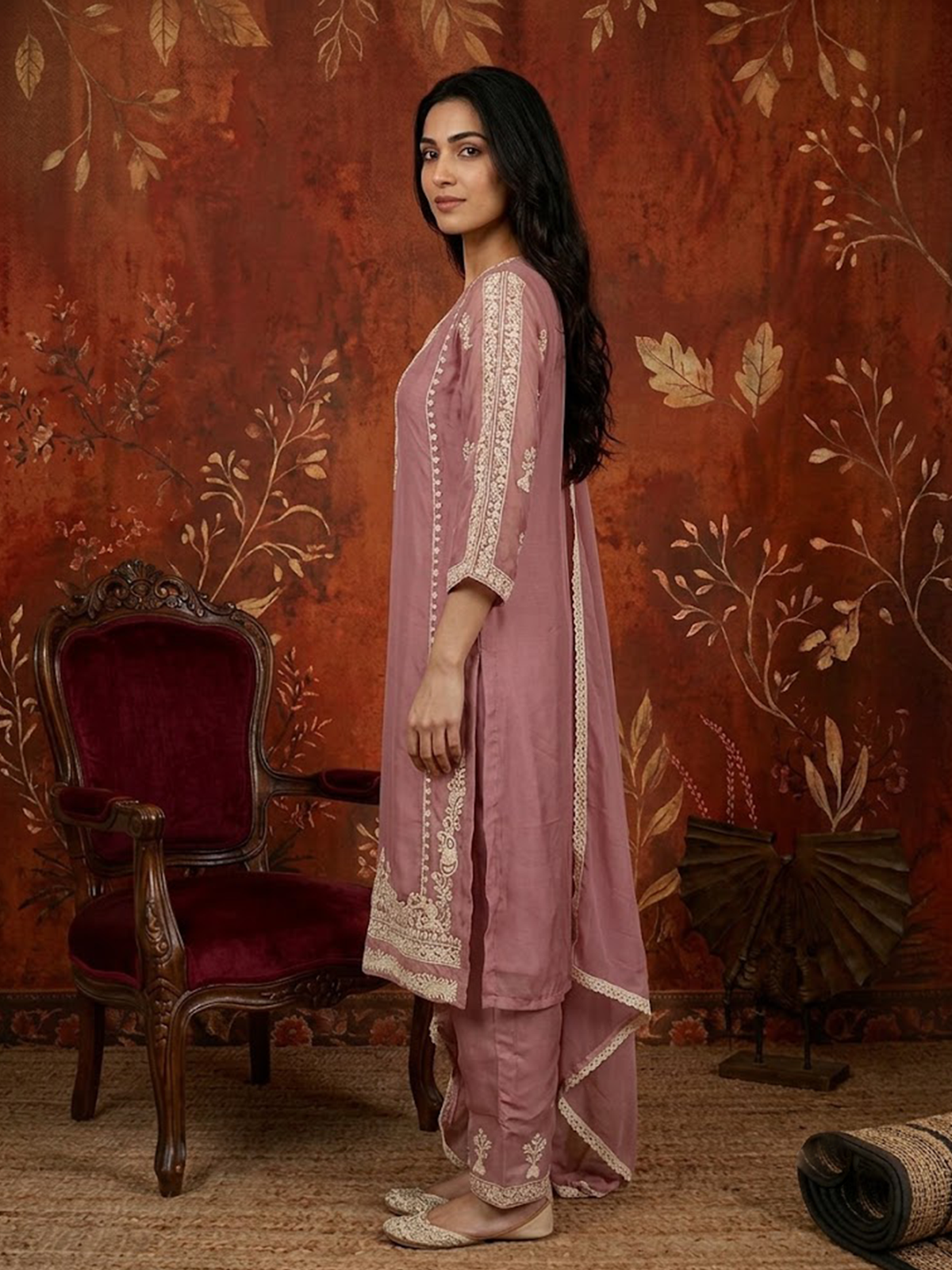 Women Pink Embroidered Kurta Comfort Pant Dupatta