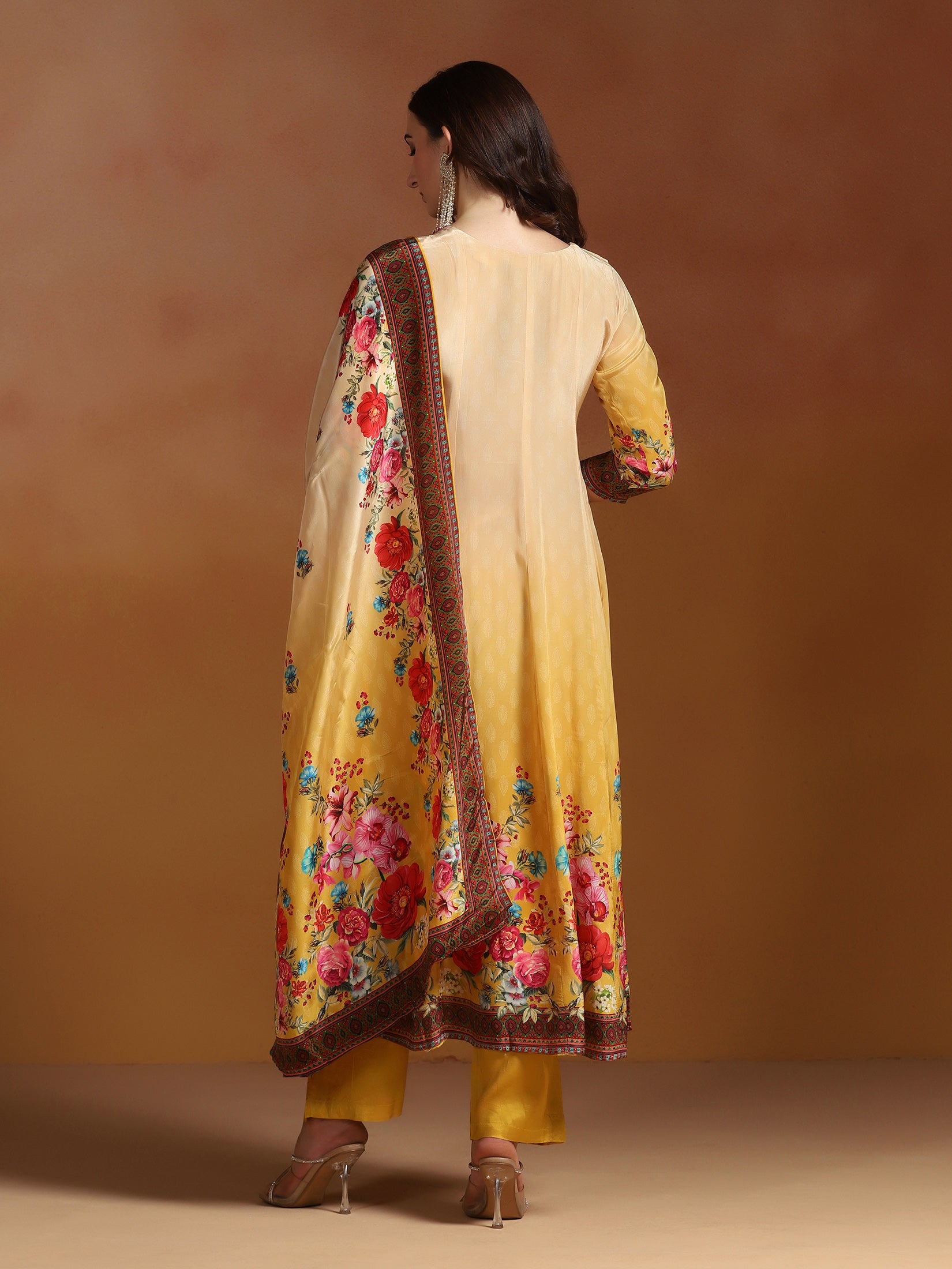Natural Crepe Mustard Printed Kurta Comfort Pant Dupatta