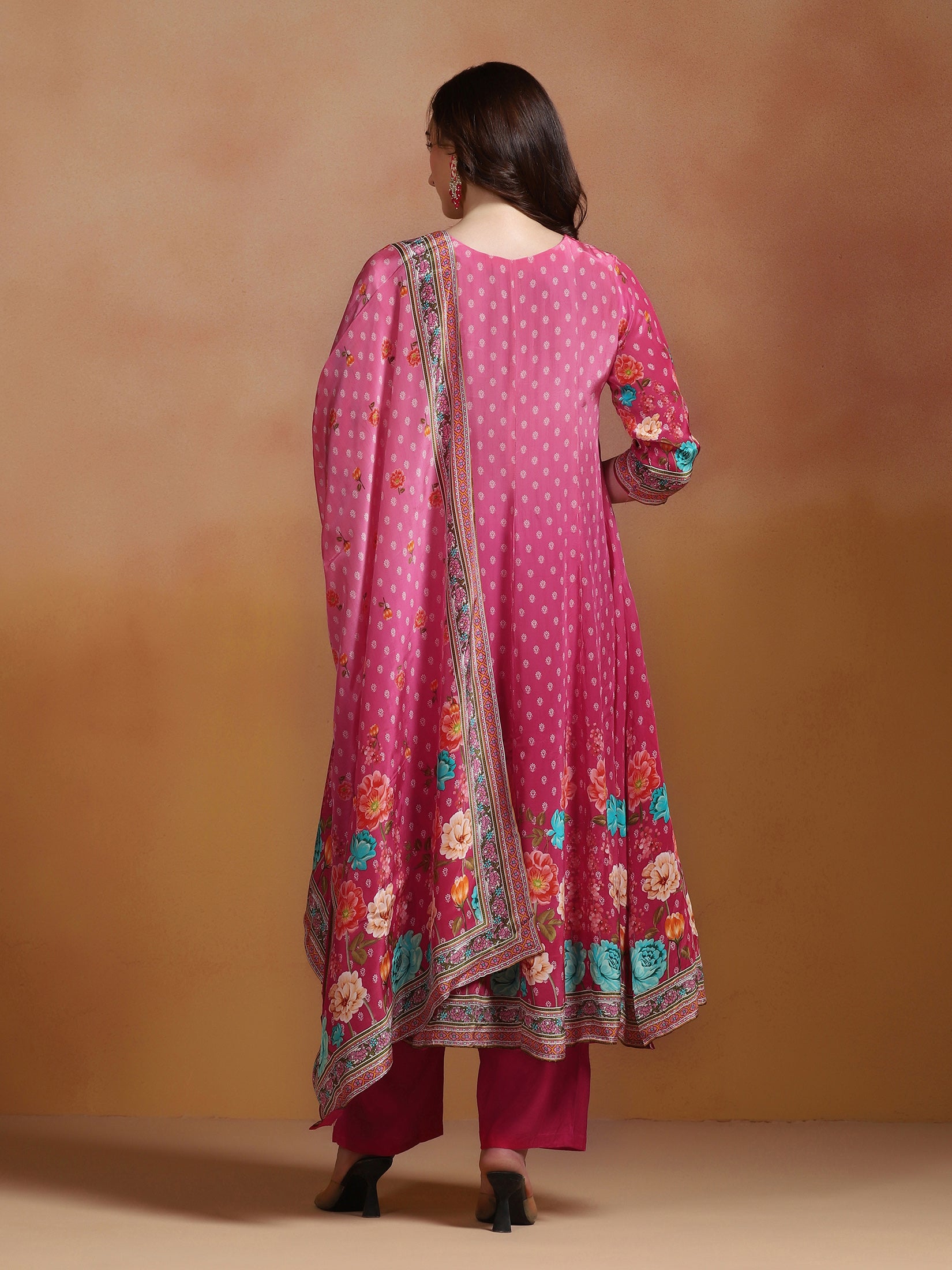 Women Natural Crepe Mustard Printed Kurta Comfort Pant With Dupatta