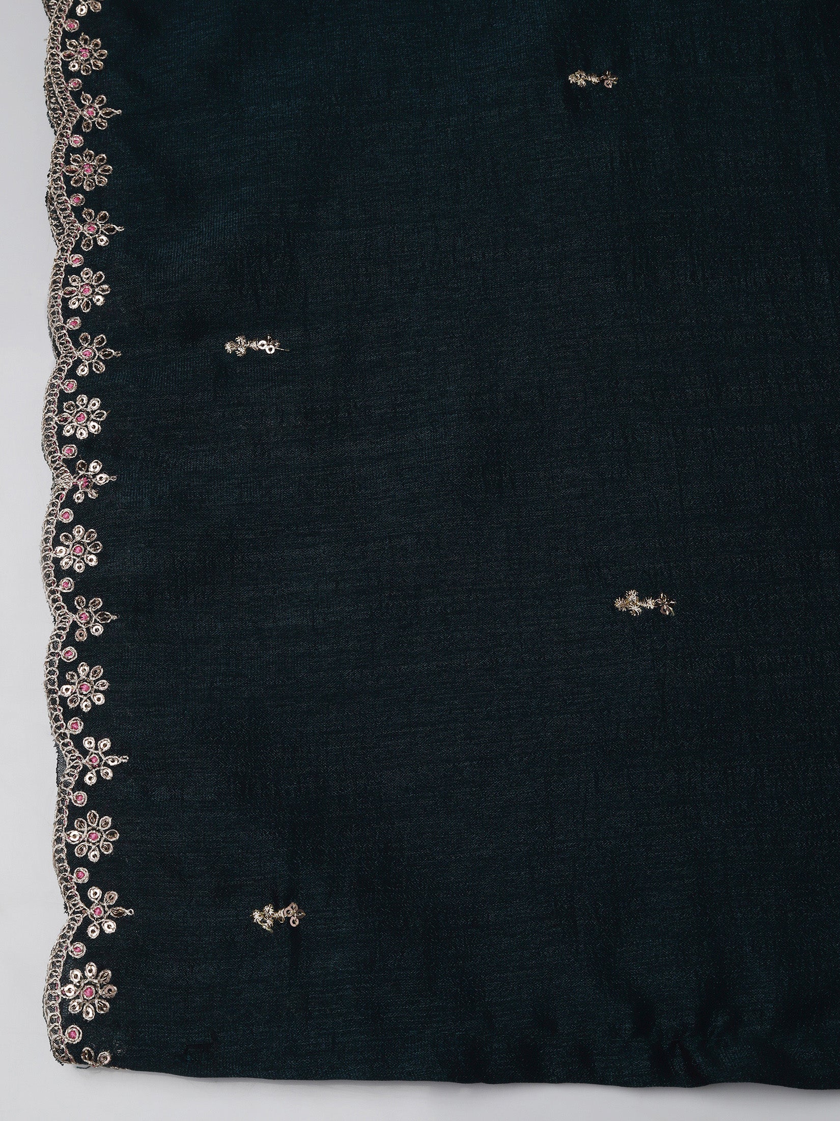 Women Chinon Peacock Blue Embroidered Kurta Comfort Pant Dupatta