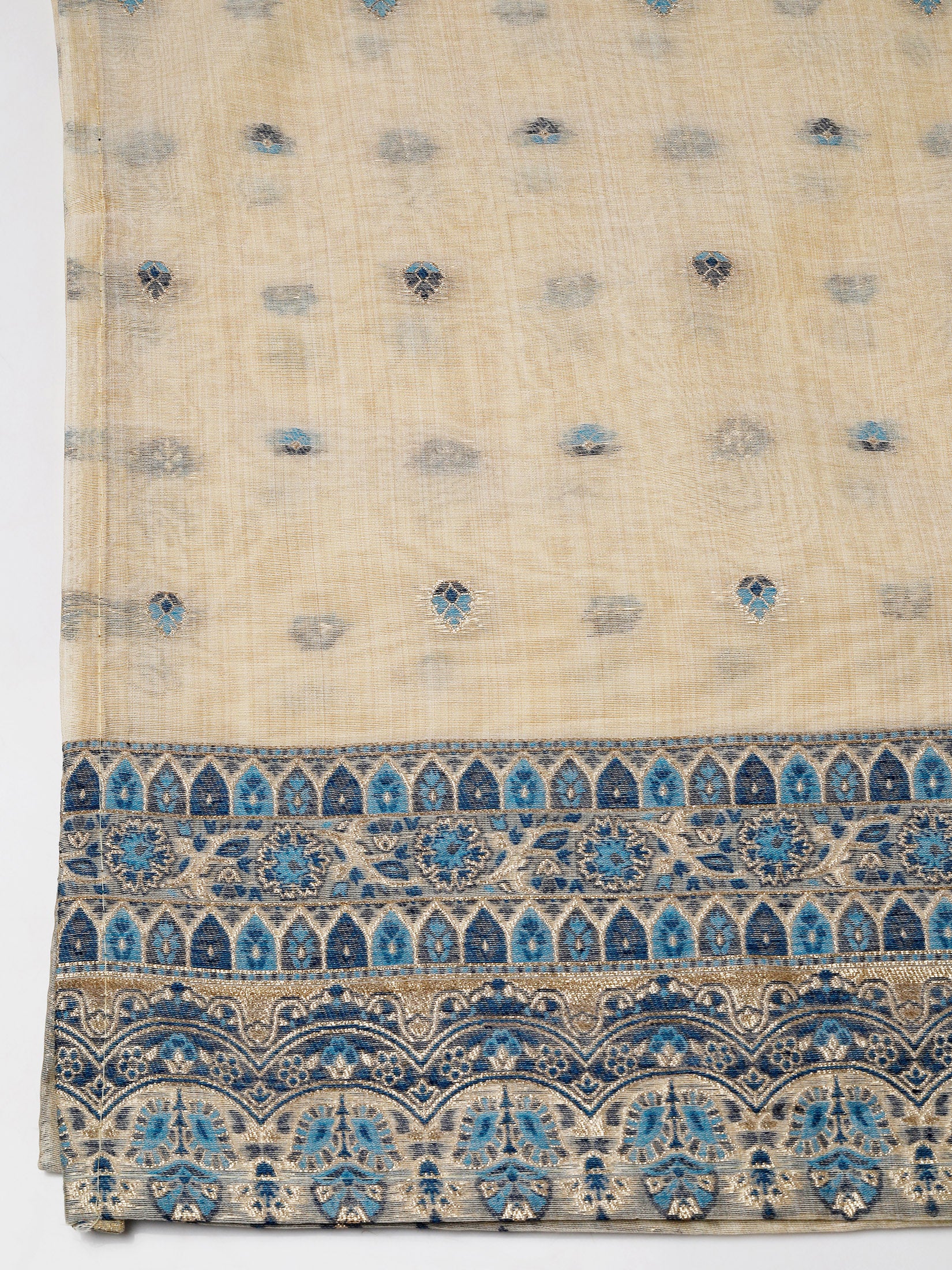 Women Beige Chanderi Jacquard Kurta Comfort Pant Dupatta