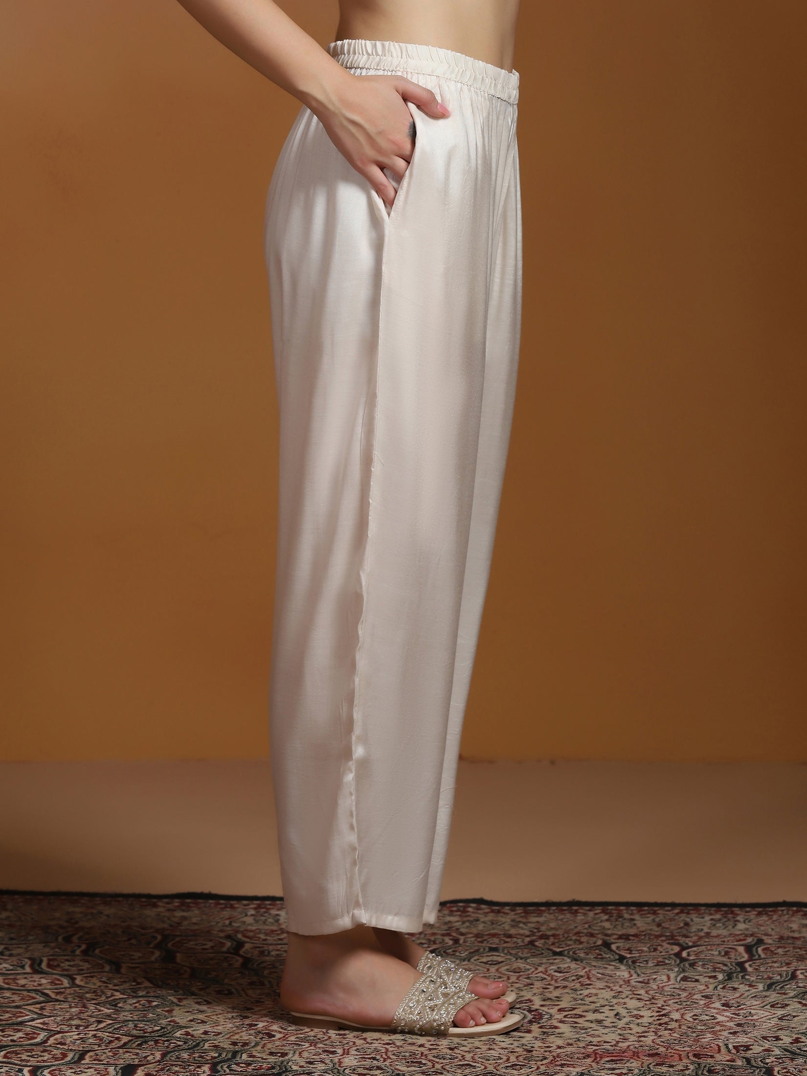 Women Off White Jacquard Kurta Comfort Pant Dupatta