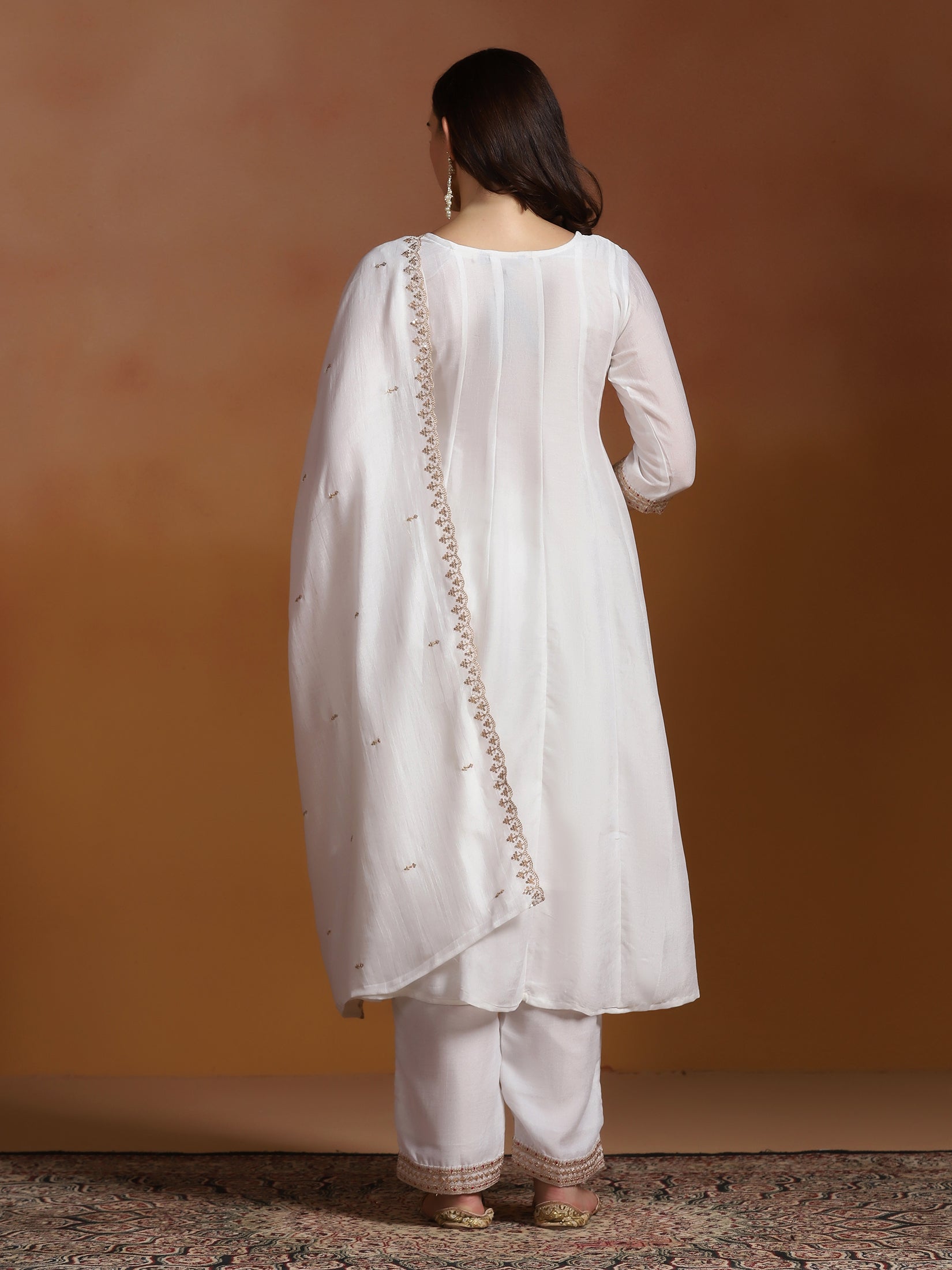 Women Chinon White Embroidered Kurta Comfort Pant Dupatta