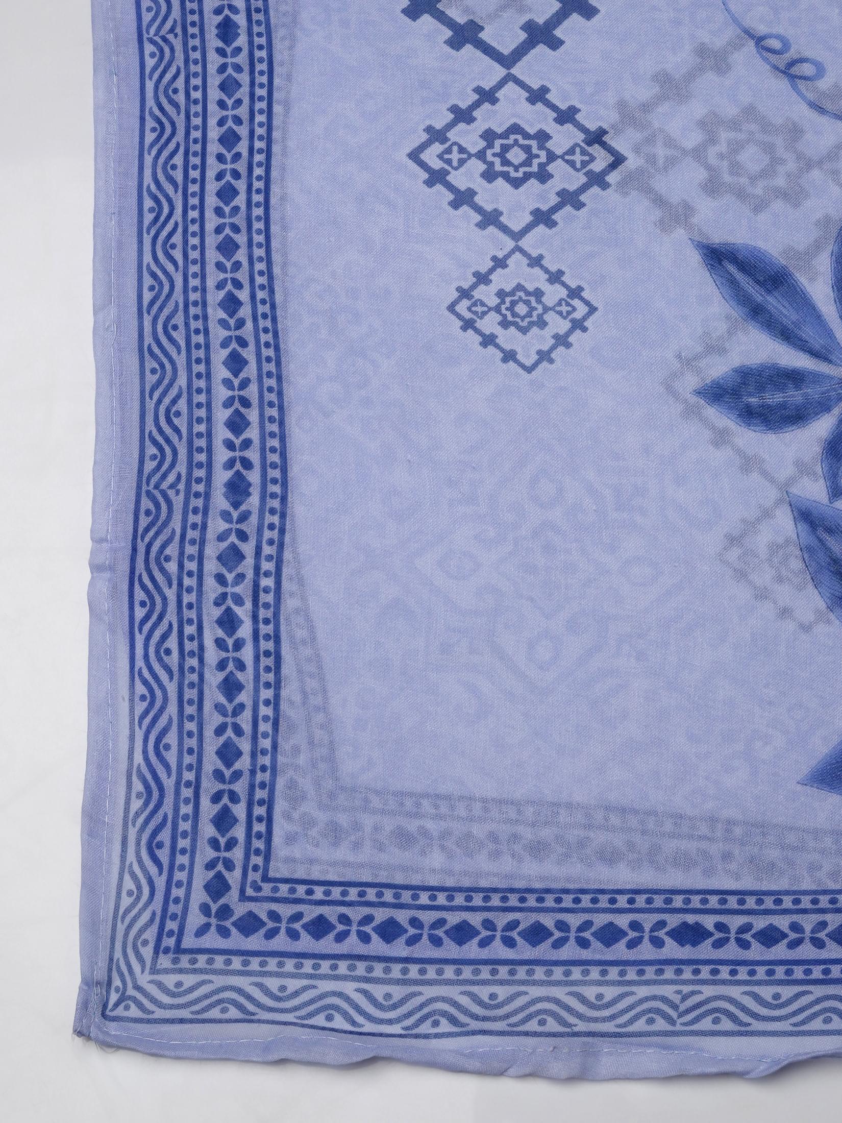 Women Poly Cotton Blue Embroidered Kurta Comfort Pant Dupatta.
