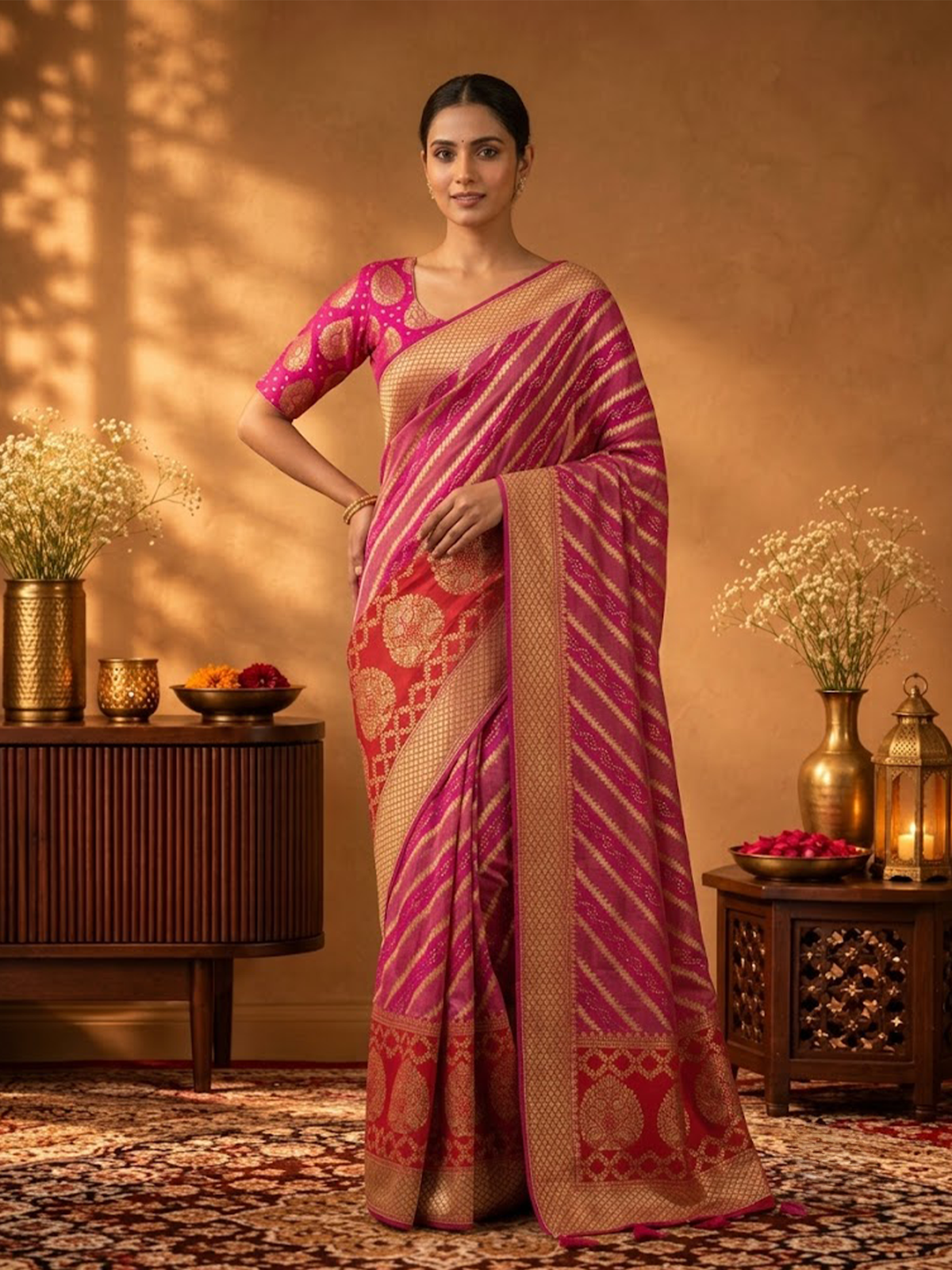 Women Pink Viscose Jacquard Adda Work Saree