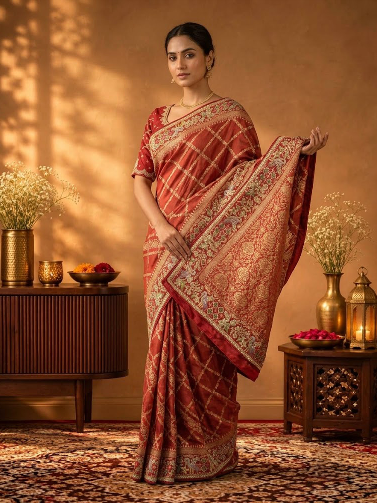 Women Maroon Viscose Jacquard Dori Embroidered Saree
