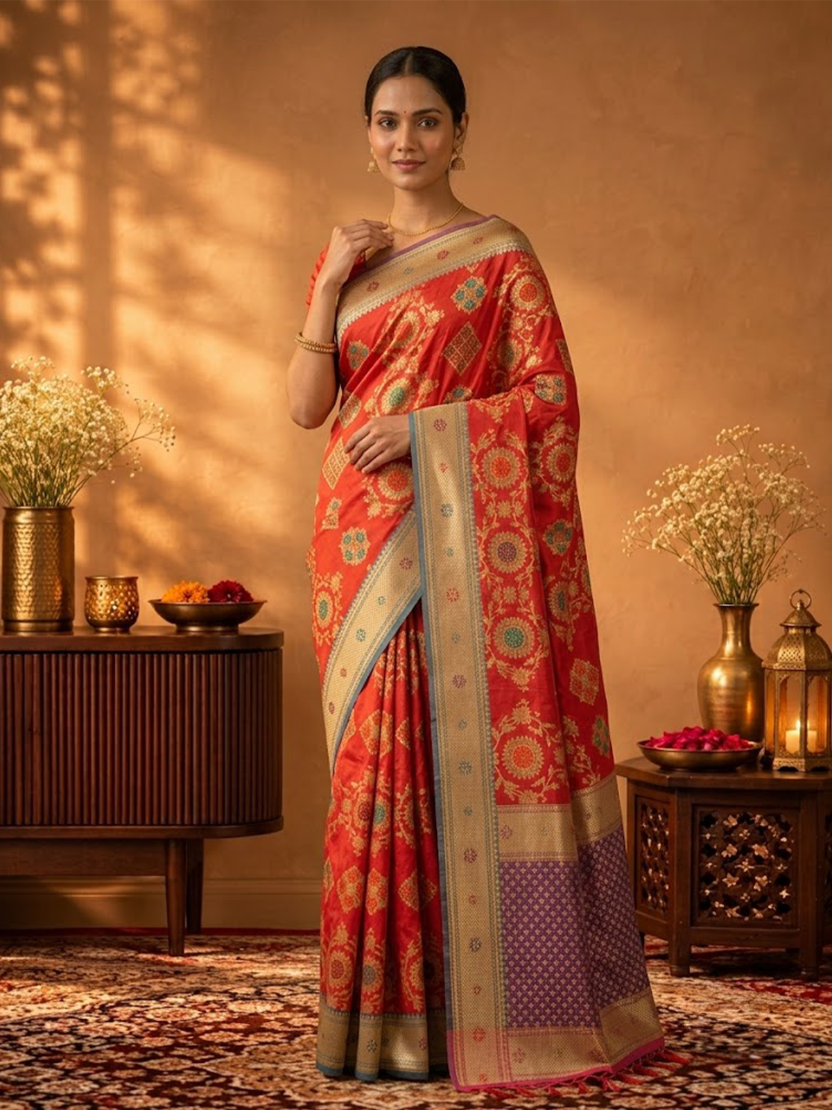 Women Bright Multi Viscose Jacquard Saree