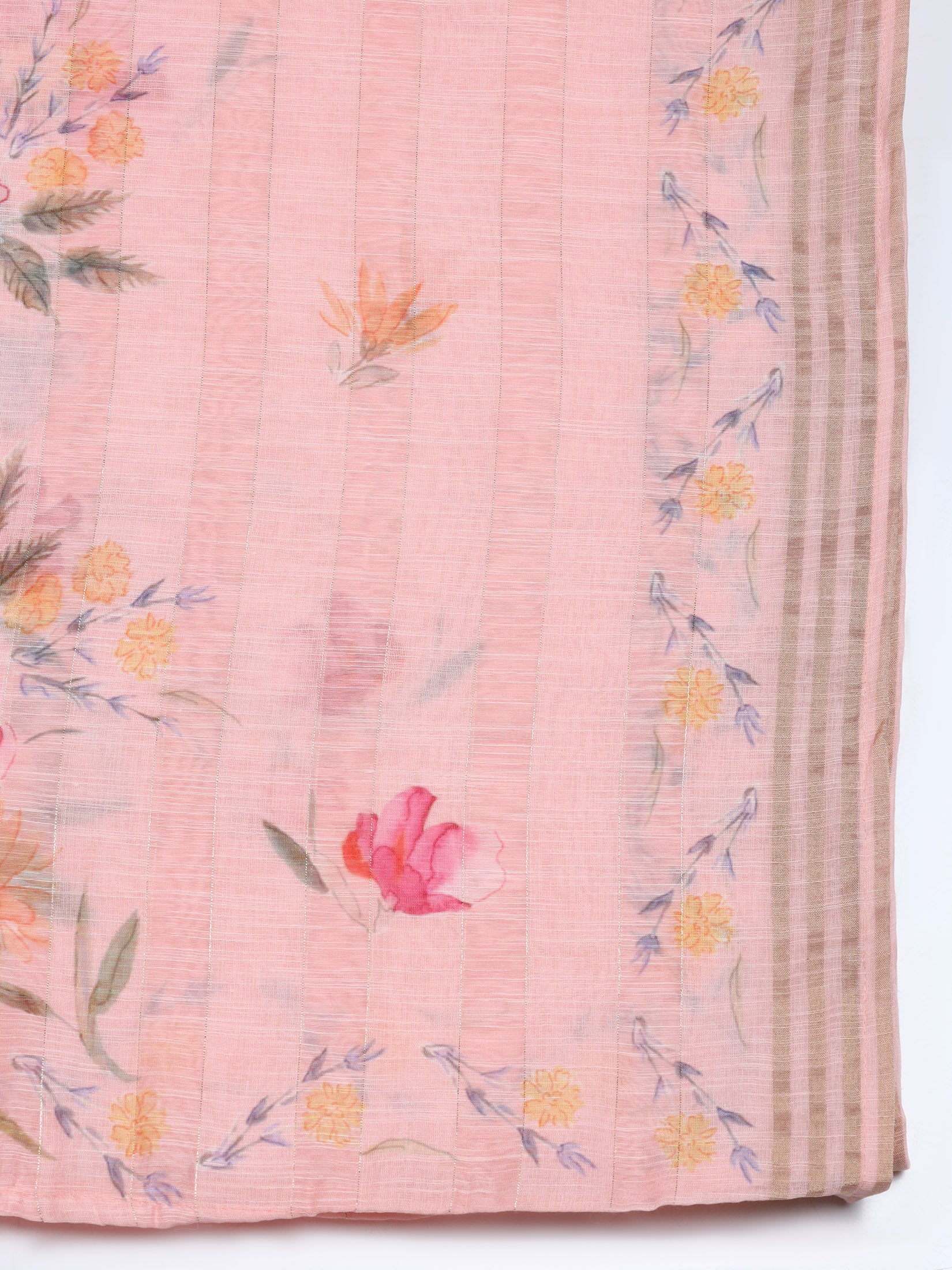 Women Linen Pink Solid Kurta Comfort Pant Dupatta