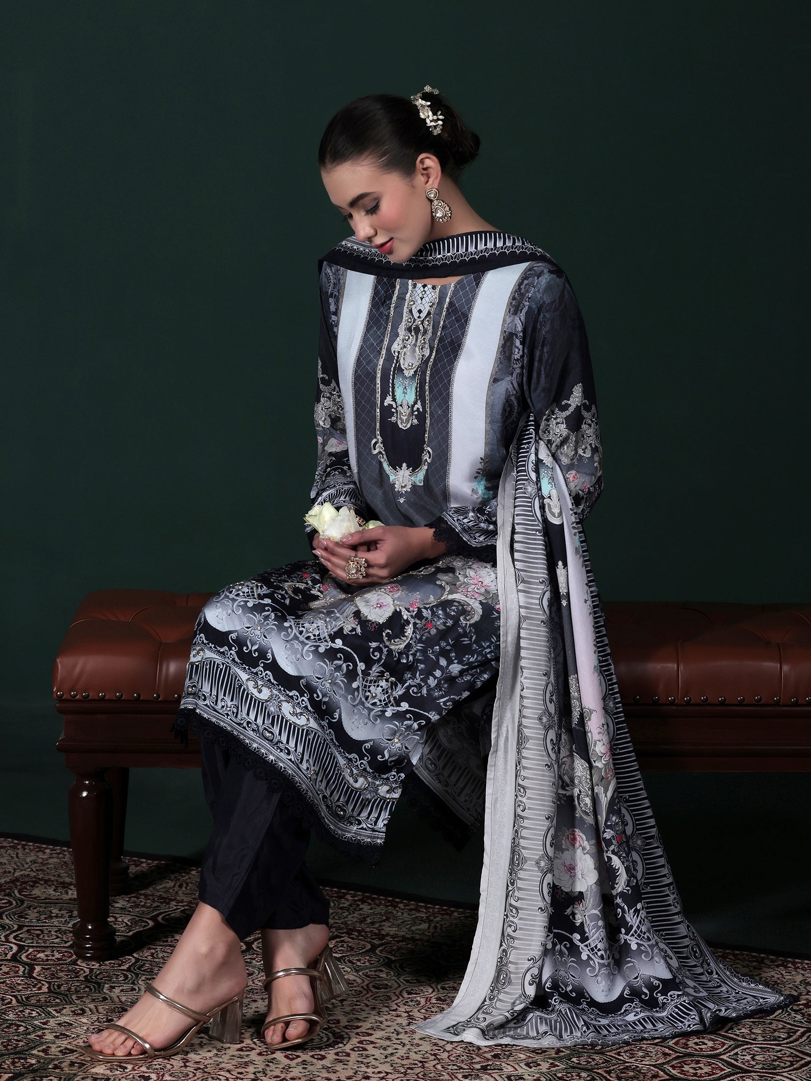 Women Viscose Muslin Blue Printed Kurta Comfort Pant Dupatta