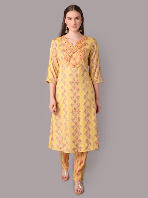 HK colours of fashion Women Mustard Yellow Striped Embellished Thread Work  Cotton Kurta - Absolutely Desi