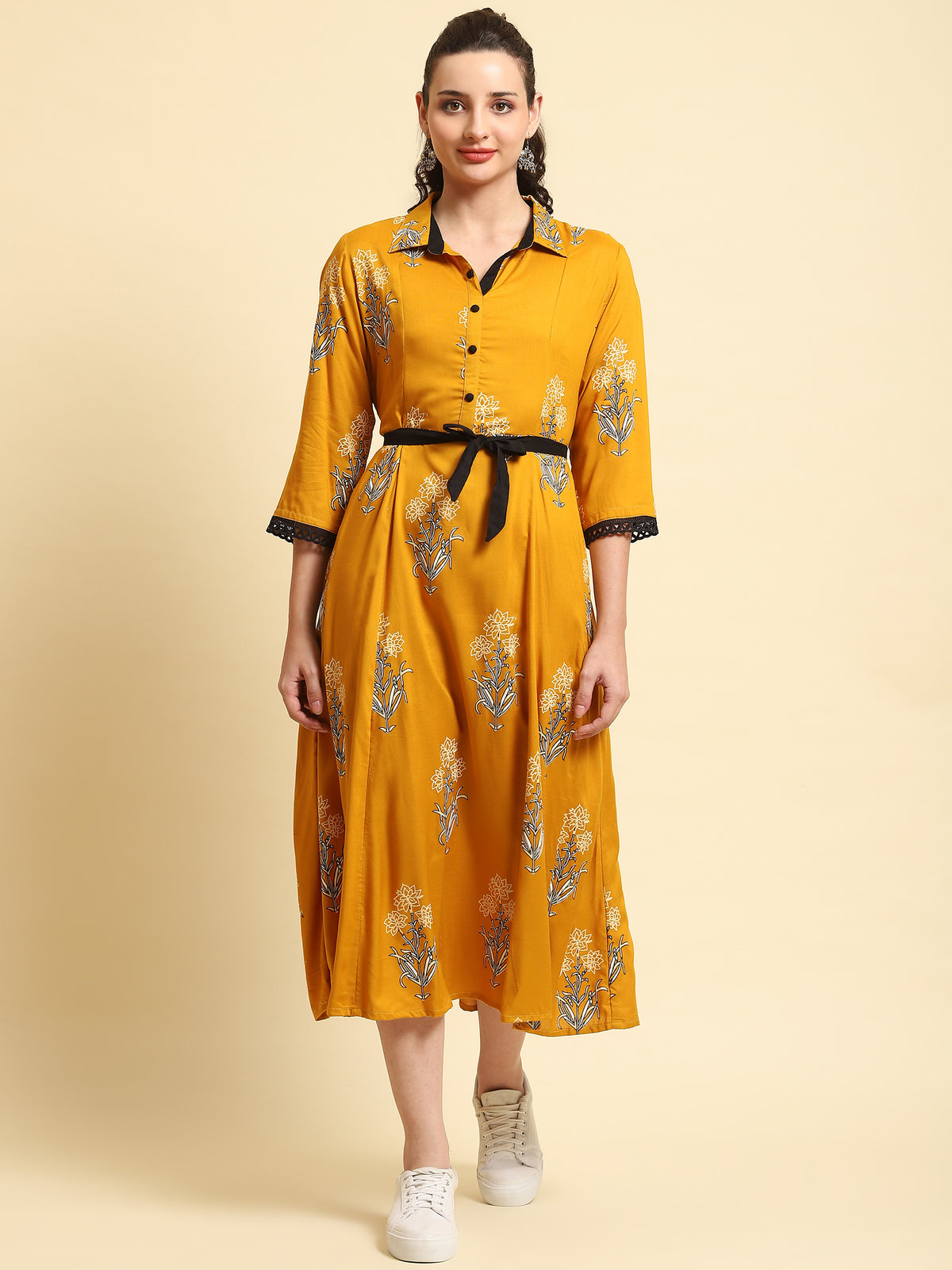 Mustard Floral Printed Dress at Best Prices at SHREE